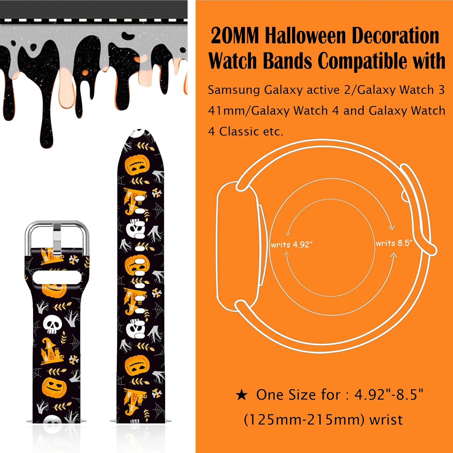 20mm Holidays Floral Silicone Bands Compatible for Samsung Galaxy Watch 4 40mm 44mmClassic 42mm 46mmWatch 3 41mm, Active 2 Watch BandsGear s2 for