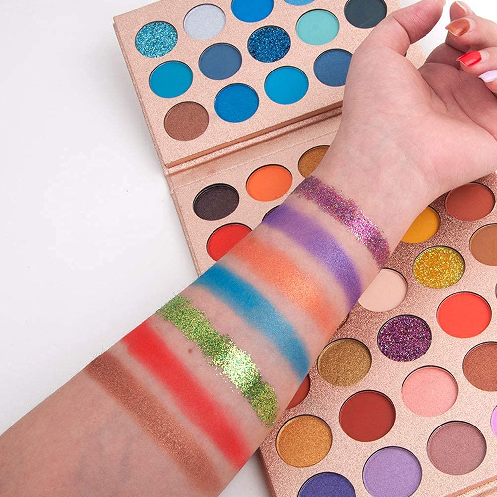 VERONNI Paleta de sombras de ojos profesional de 65 colores, altamente pigmentada con purpurina metálica brillante mate, ultra mezclable, color