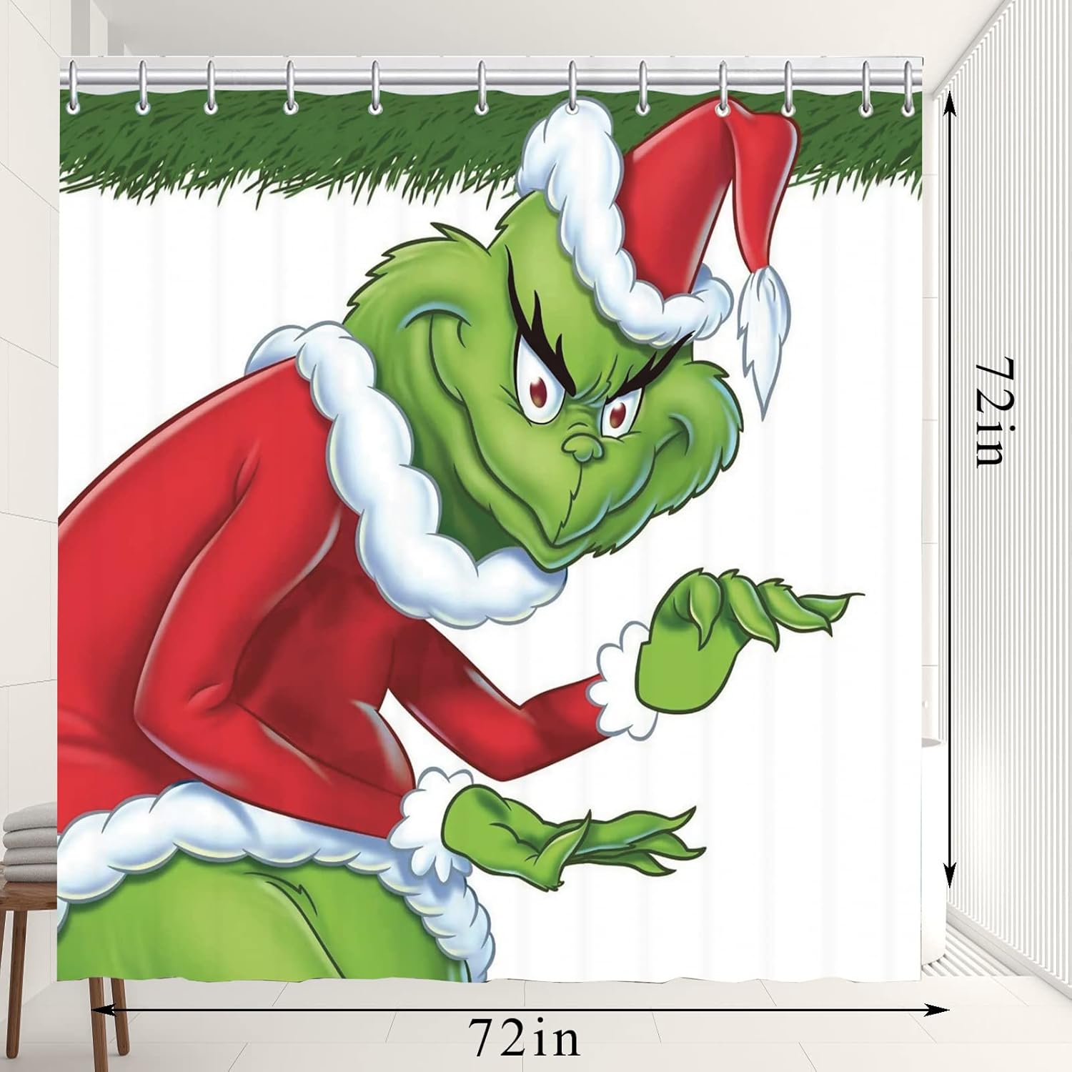AISky Cortina de ducha de Navidad, tapete de baño, cubierta para tapa de inodoro para baño, juegos de 4 piezas con 12 ganchos, dobladillo de plomo