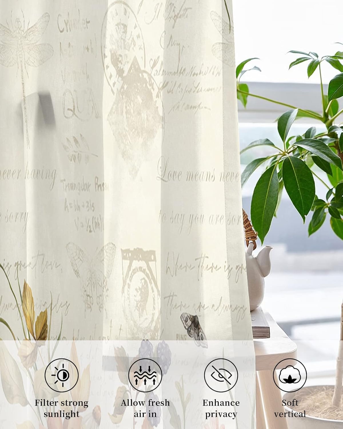 Wowouhiya Cortinas traslúcidas botánicas de otoño para dormitoriosala de estar, cortinas de cocina con ojales de 84 pulgadas de largo, cortinas