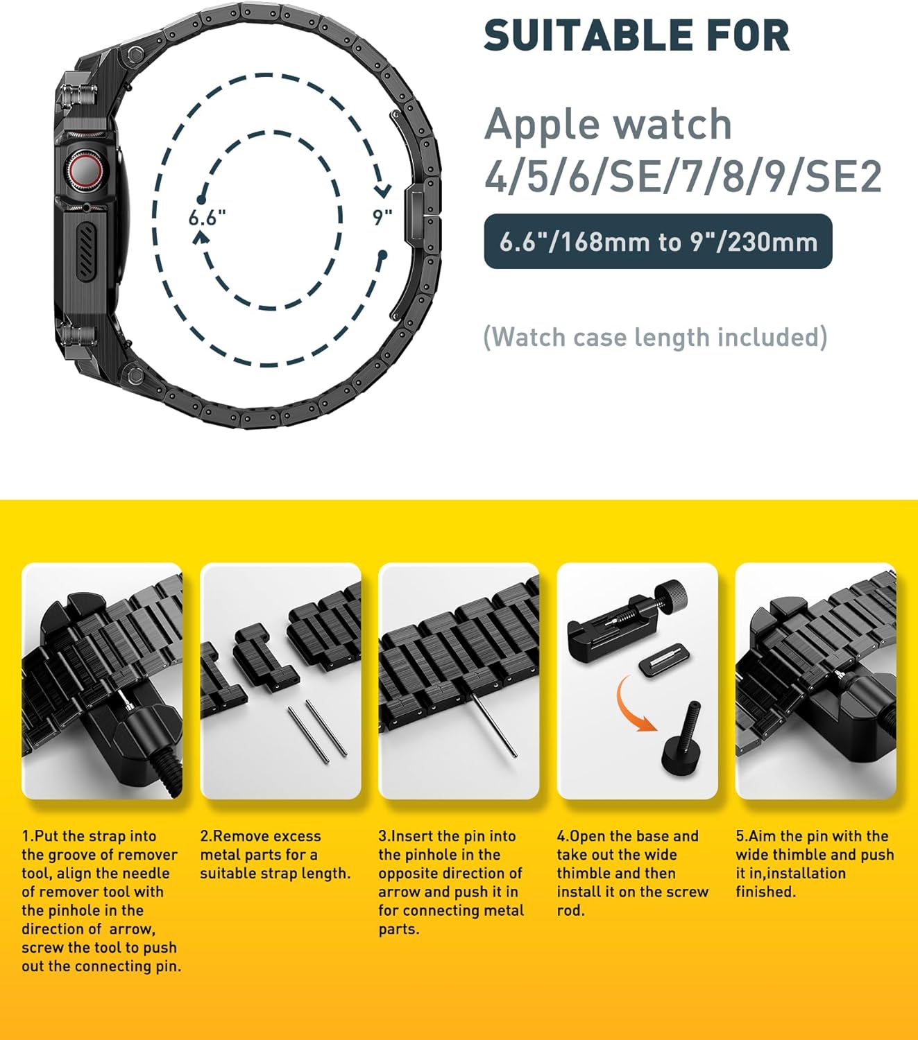 SUPCASE Unicorn Beetle – Carcasa de acero con correa para Apple Watch Series 98SE27654SE (1.771.73 pulgadas), funda protectora resistente de metal