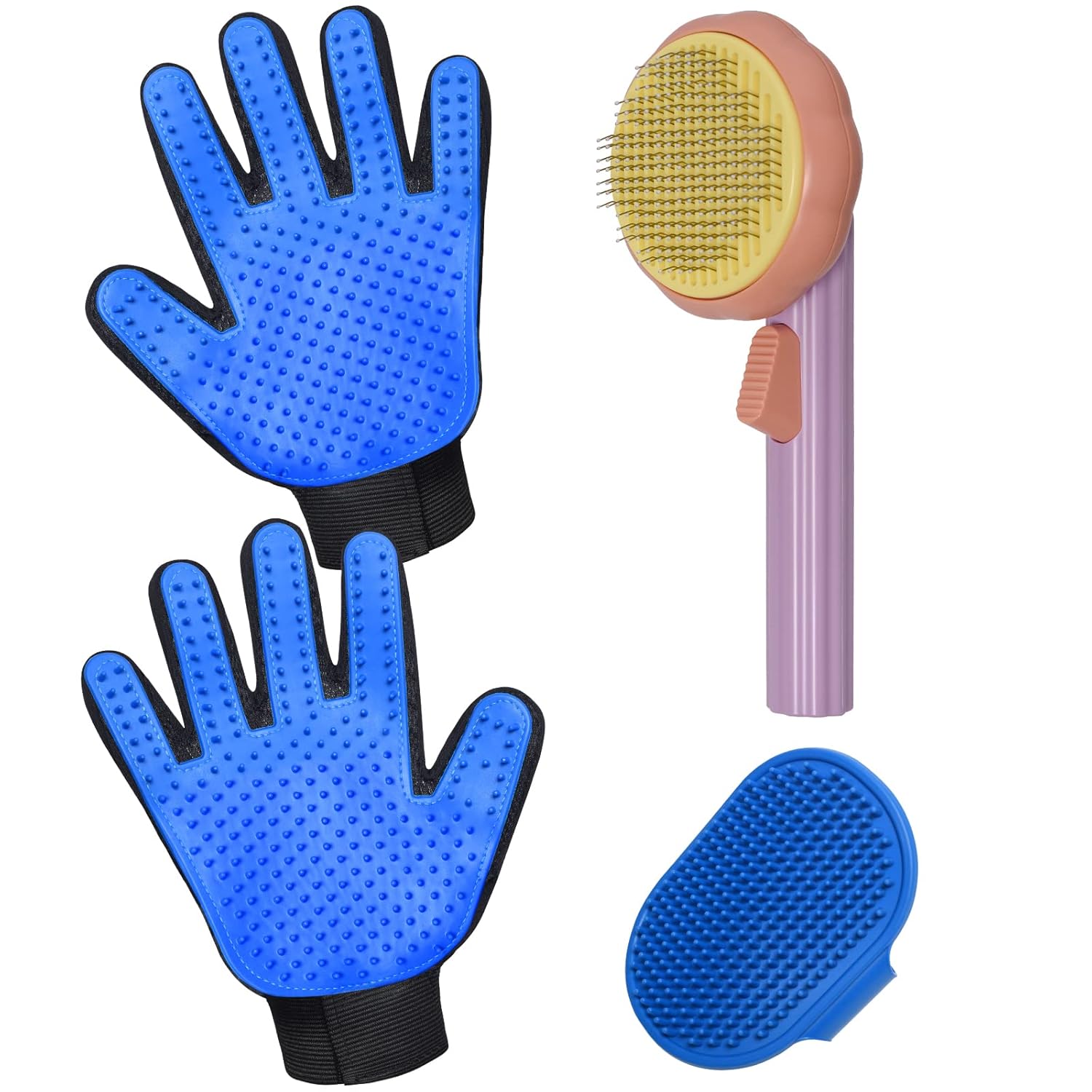 GJEASE Cepillo de guante de aseo para gatos, cepillo para mascotas autolimpiante para palmaditas de pelo corto y largo, cepillo de baño para perros