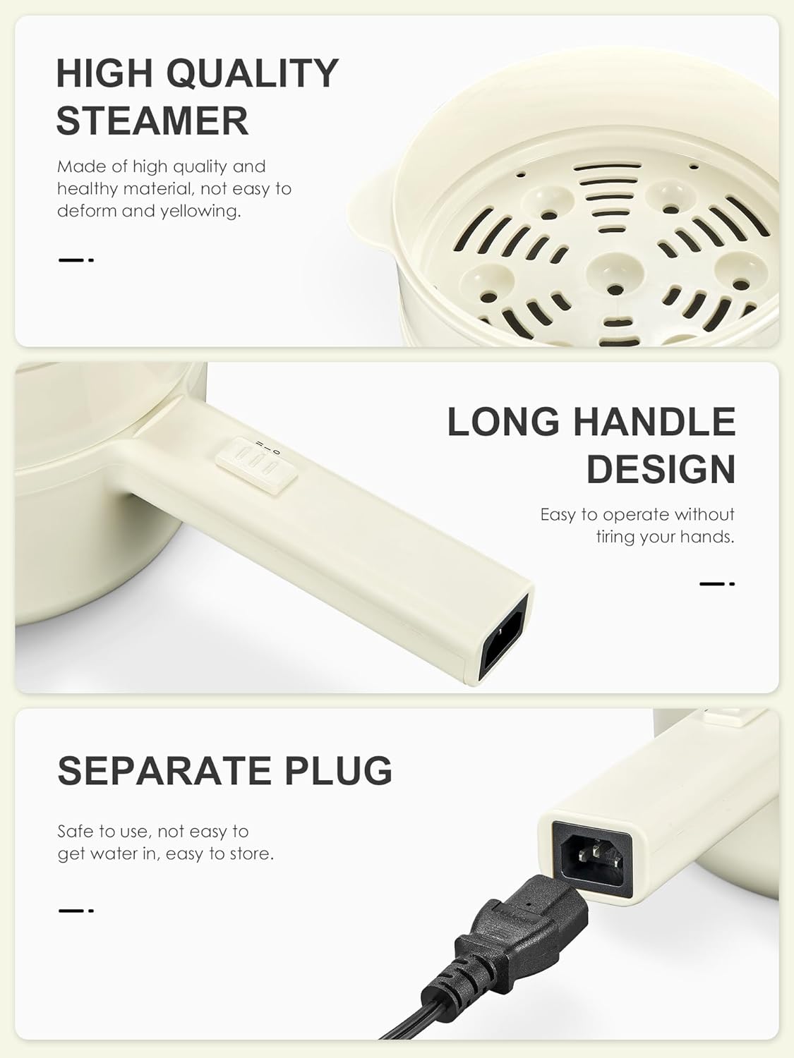 Yabano Olla eléctrica, olla eléctrica antiadherente de 850 W con vaporizador, olla de fideos de 1.6 litros con control de potencia doble, olla