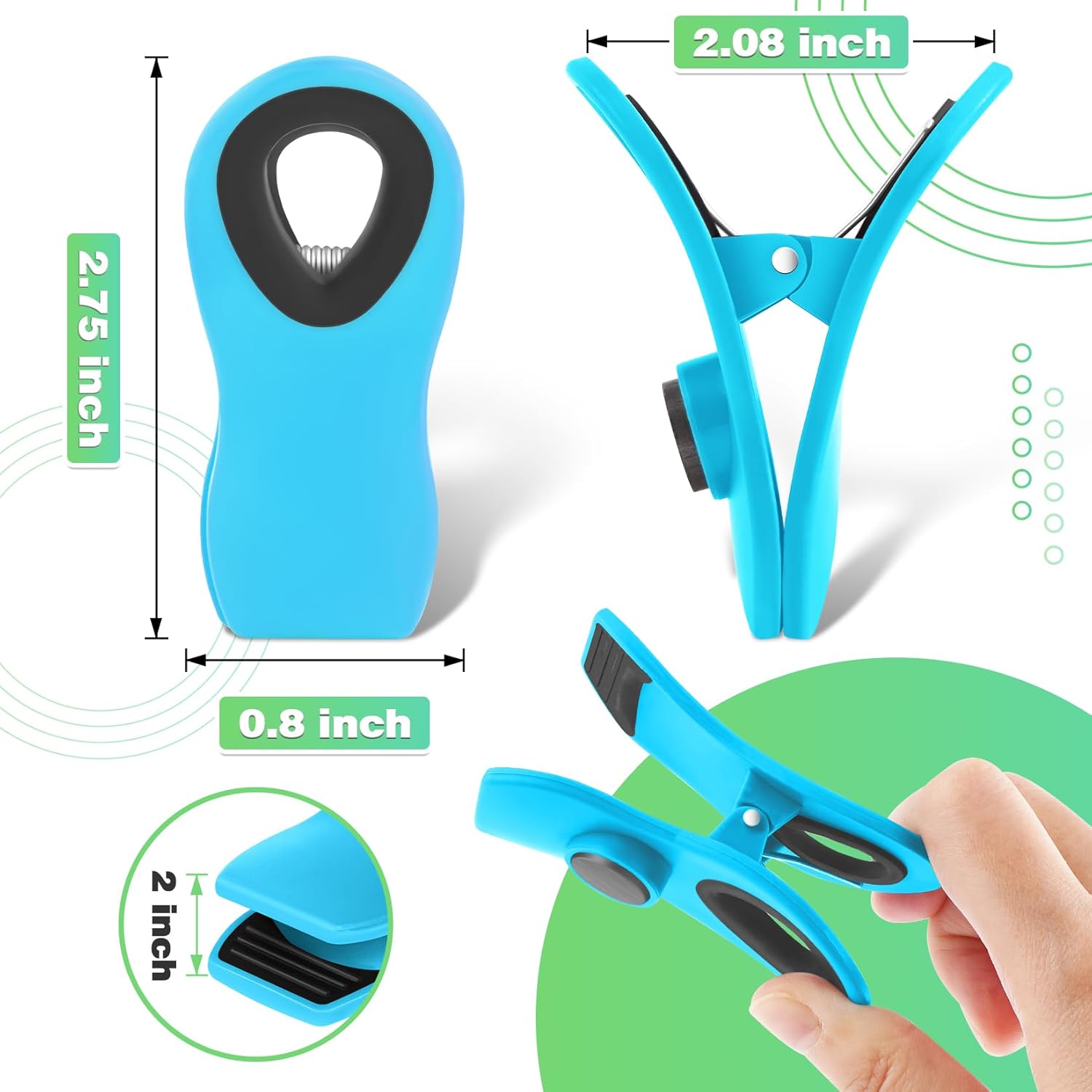 VNDUEEY Paquete de 12 clips magnéticos para bolsas, clips para bolsas de alimentos para paquetes de alimentos, clips para bolsas de plástico para