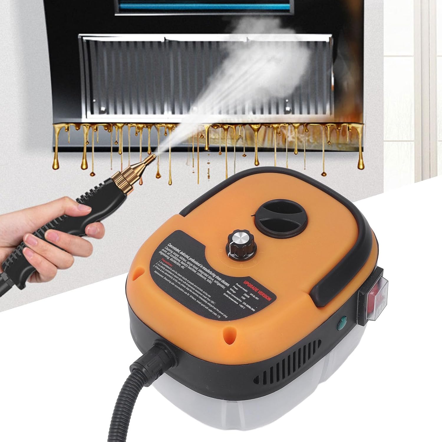 Limpiador de vapor de alta presión de 2500 W, máquina de limpieza de vapor de mano con tanque de revestimiento de metal para cocina de automóvil