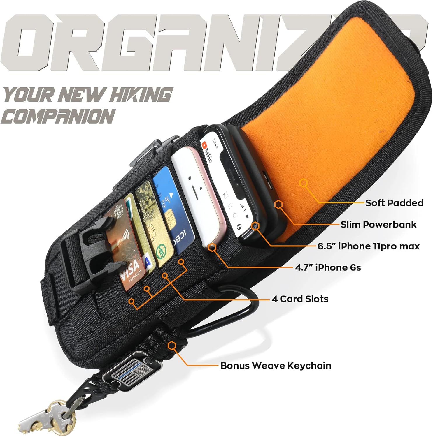 WYNEX Funda táctica Molle para teléfono con hebilla de brújula, funda táctica para teléfono celular, bolsa universal para cinturón para IP 151413