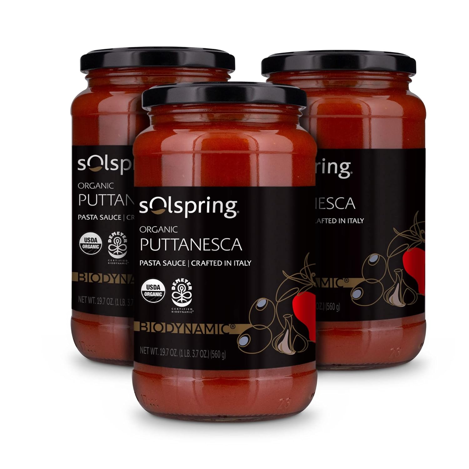 Dr. Mercola Solspring Biodynamic Organic Puttanesca – Salsa italiana para pasta, 3 frascos, aproximadamente 4.5 porciones por frasco (19.7 onzas por