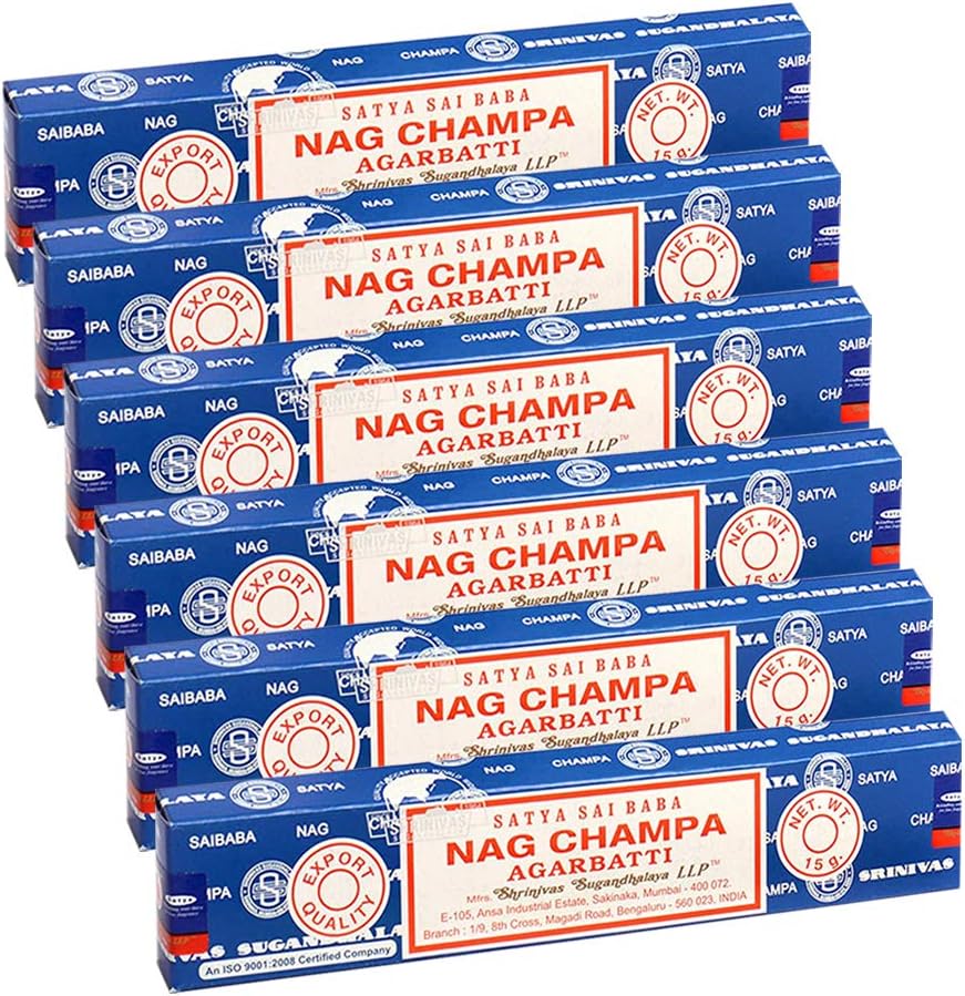 TRUMIRI Paquete de soportes para incienso con varillas de incienso Satya Sai Baba Nagchampa de 0.53 oz  Paquete de 6 (aproximadamente 90 varillas)