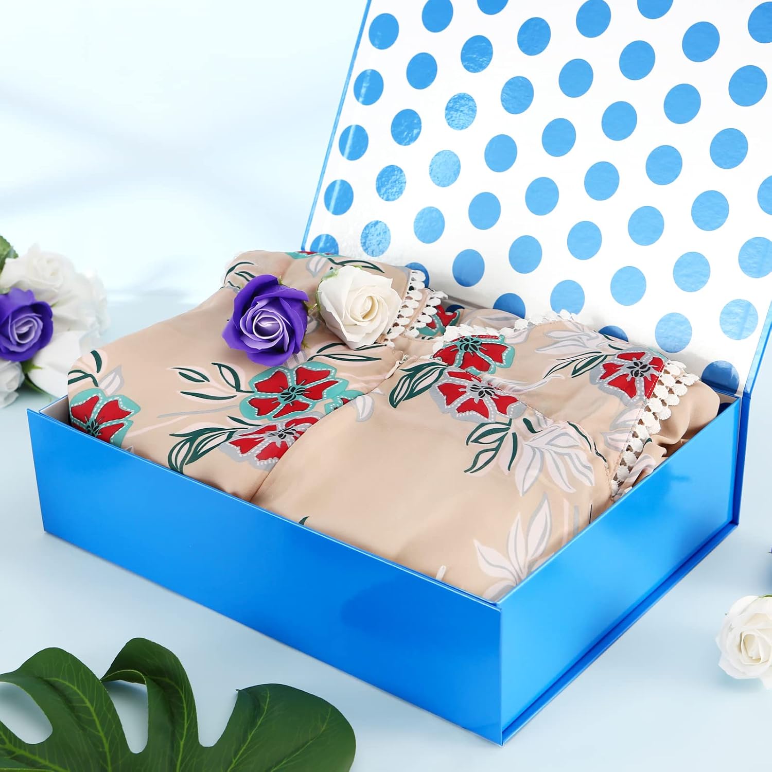 Caja de regalo de 13 x 9.7 x 3.4 pulgadas, caja de regalo grande azul con tapa para regalos, caja de regalo magnética para gafas, caja de regalo de