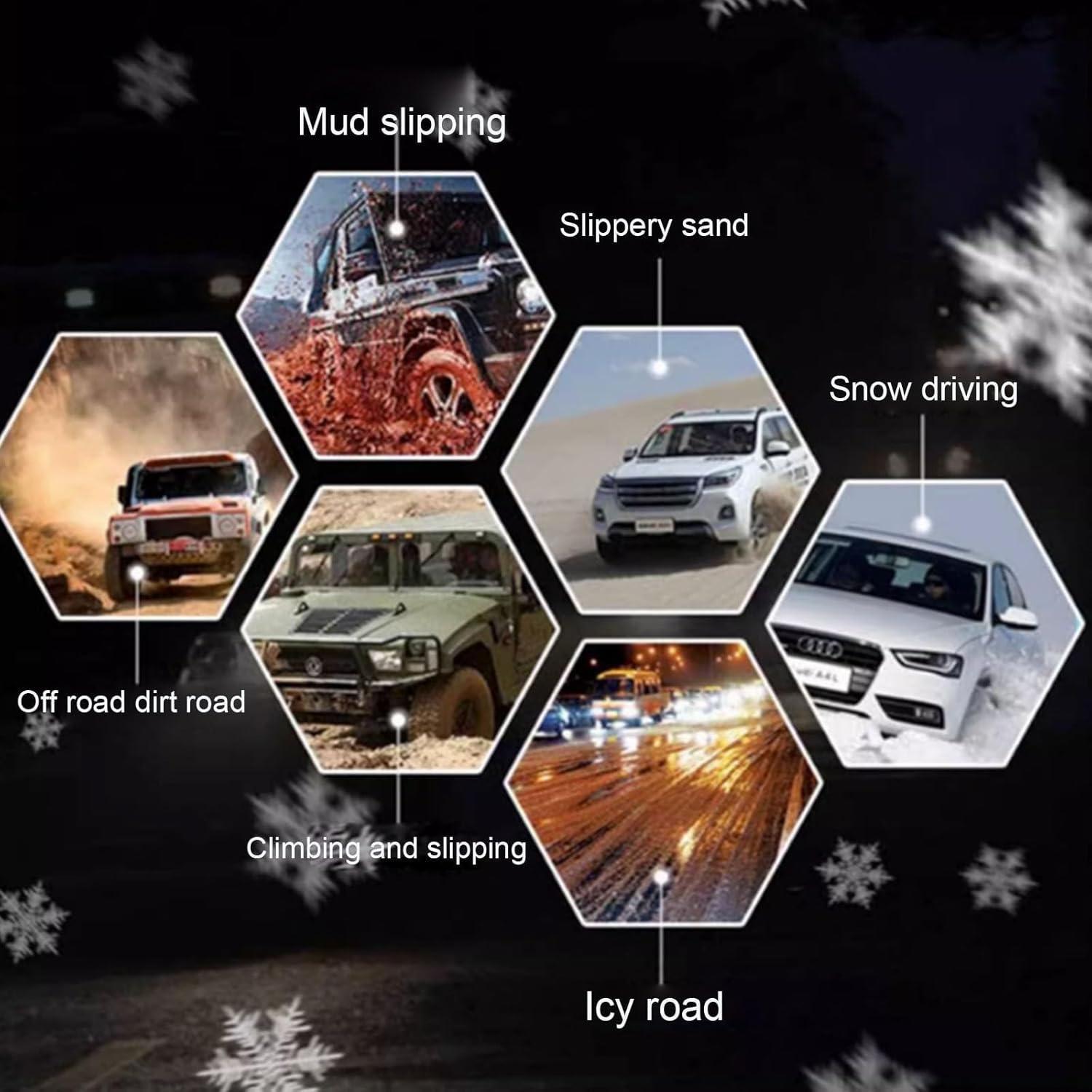 Cadenas de nieve, cadenas de neumáticos para SUV, automóviles, sedán, automóviles familiares, camiones pesados para hielo, nieve, barro, arena (2