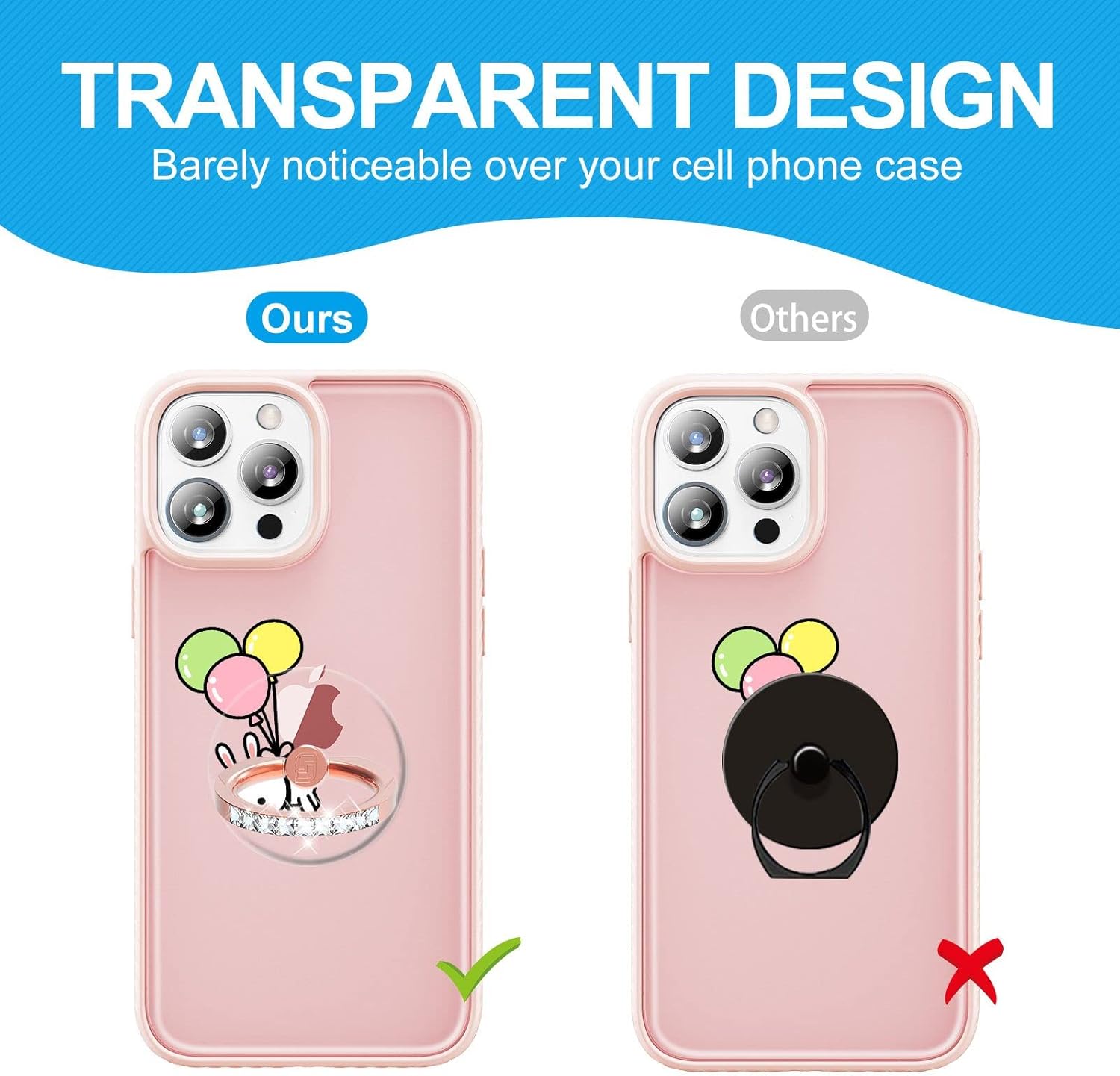 Jsoerpay – Soporte transparente para anillo de teléfono, 2 piezas, soporte transparente para anillo de teléfono celular con diamante, agarre para el