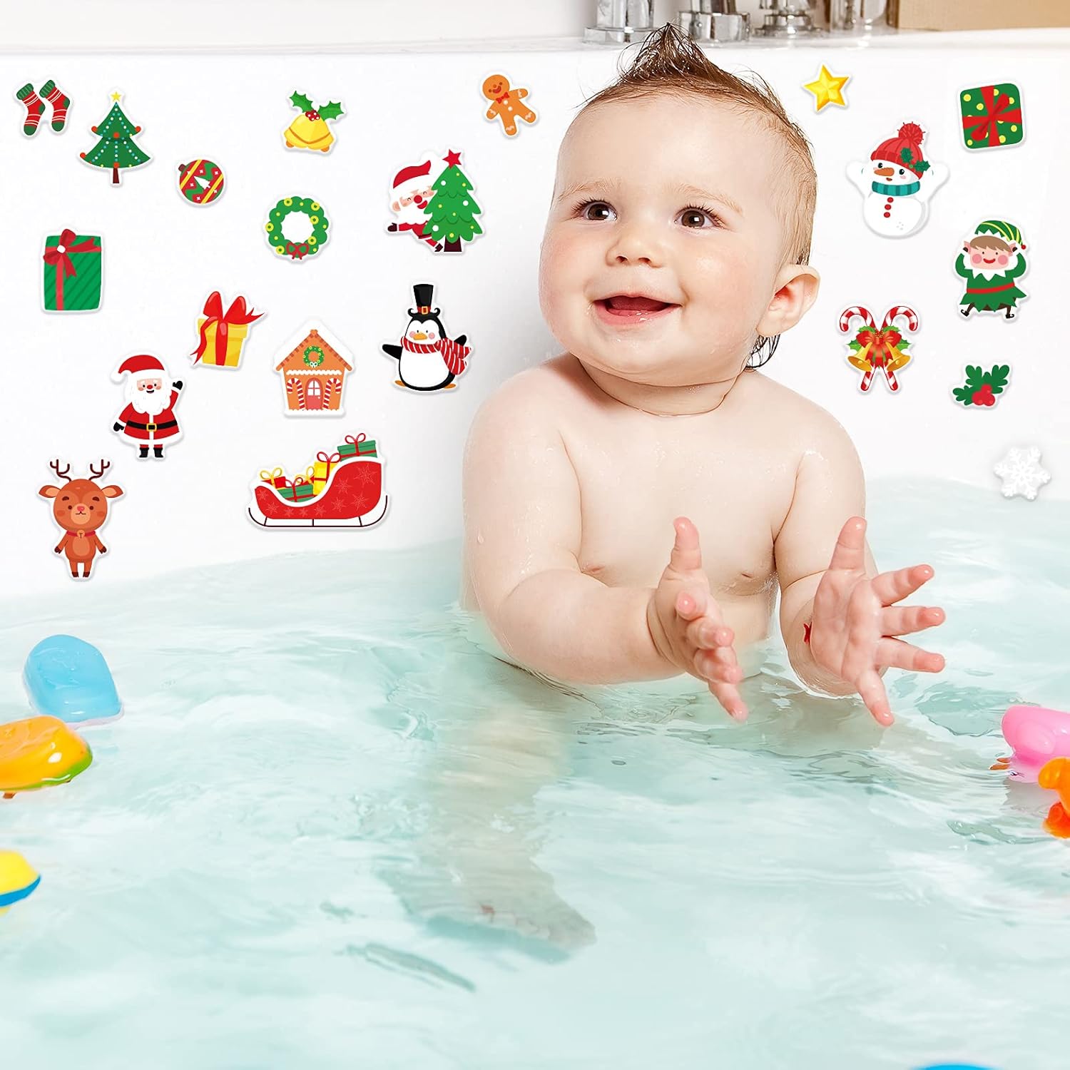 40 calcomanías de gel grueso de Navidad para invierno, Navidad, para niños, niños pequeños y adultos, hogar, avión, aula, guardería, suministros de