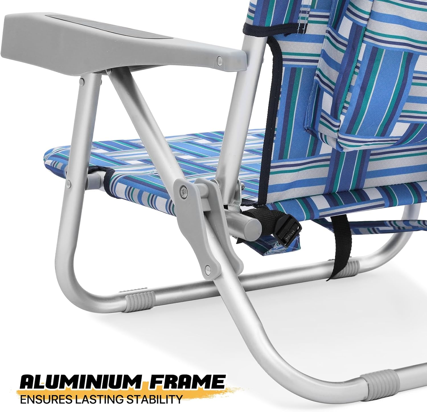 MoNiBloom Asiento de perfil bajo, ligero, portátil, plegable, silla de playa con soporte para tazas, bolsa enfriadora, resistente al aire libre,