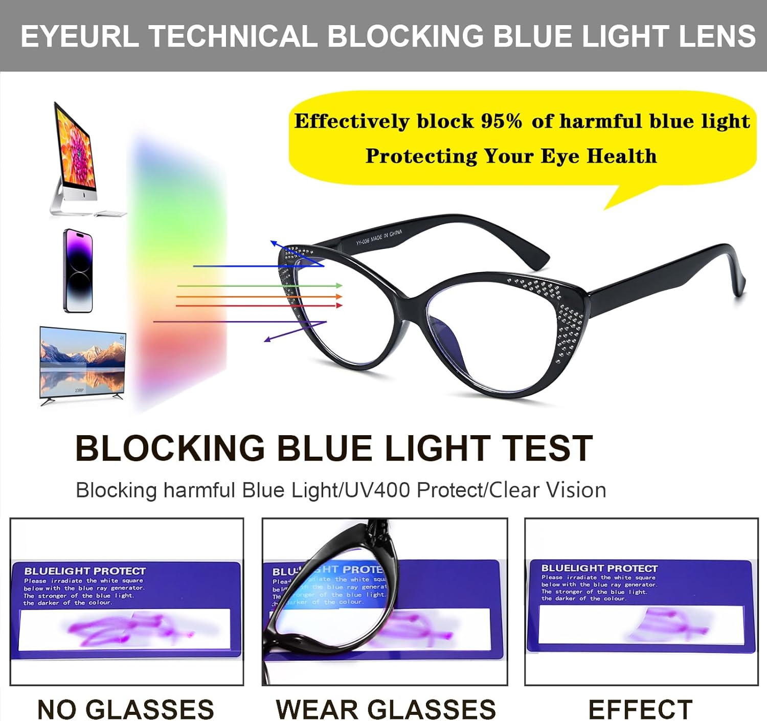 EYEURL Cat Eye Reading Glasses for Women – Blue Light Blocking Ladies Fashion Readers with Flexible Spring Hinges