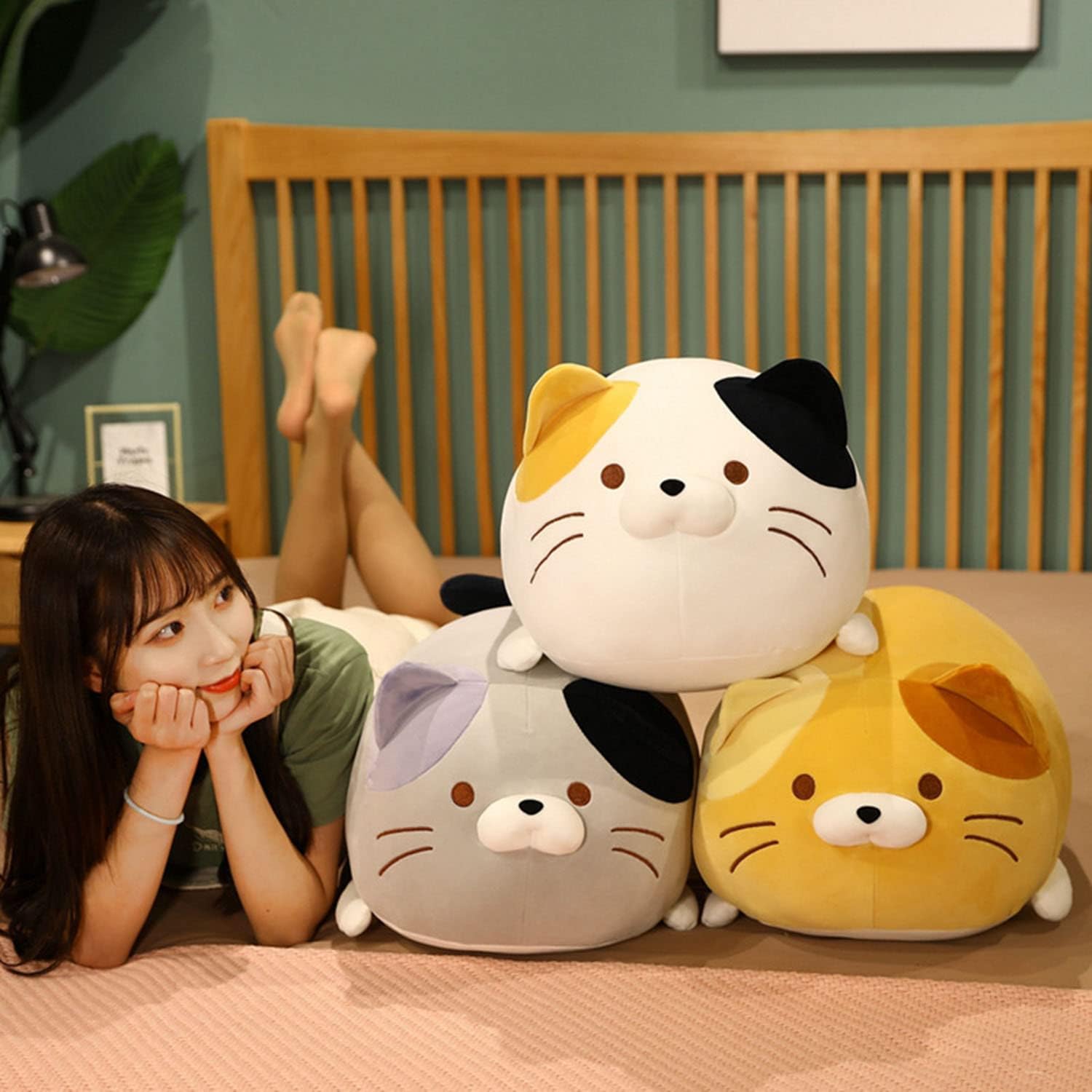 Linda y suave y gorda de gato atigrado de peluche, juguetes de peluche para gatos y gatitos, almohada para abrazar, regalo para niños y amantes