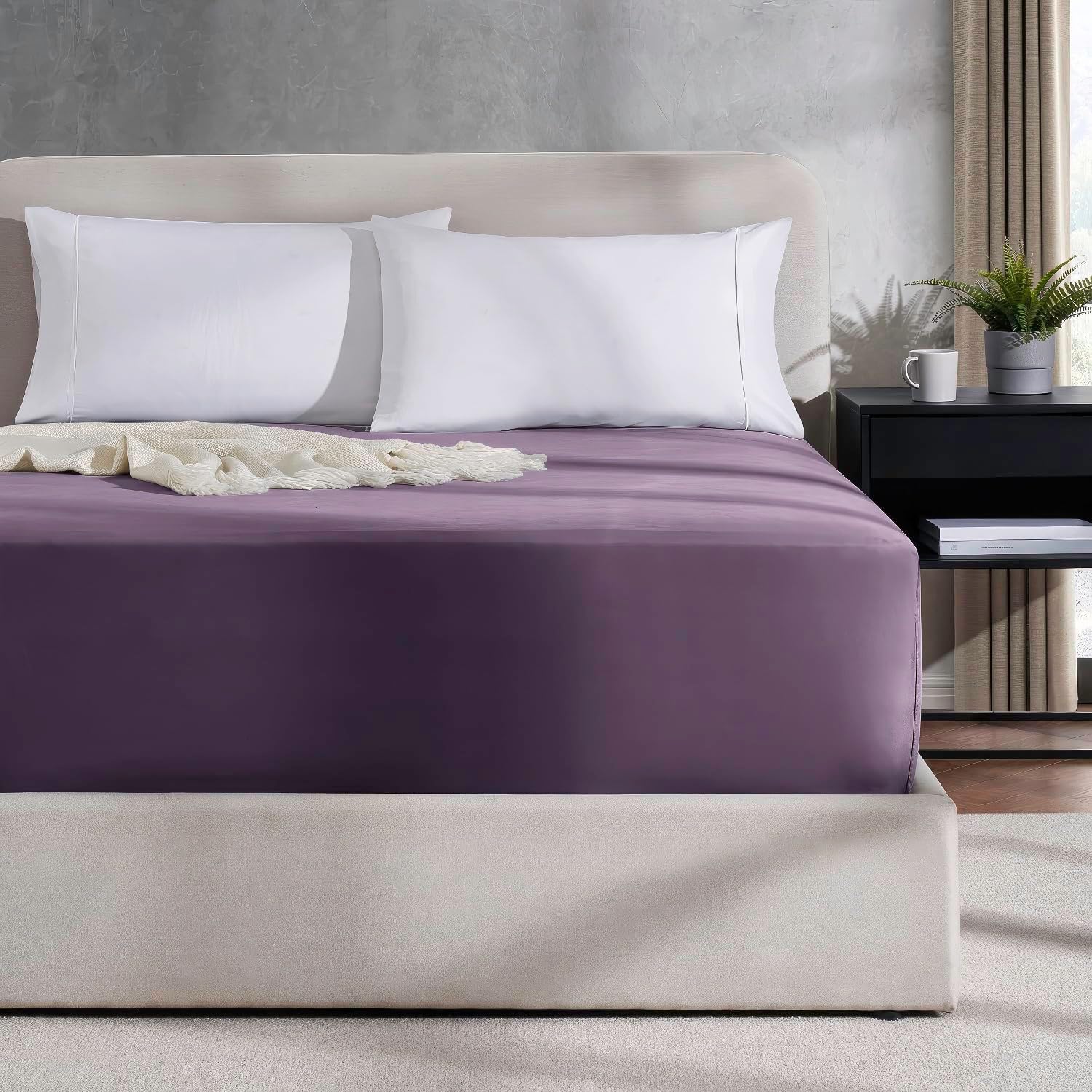 Nestl Bedding – Sábanas bajeras con bolsillo profundo de 53 cm, Microfibra, Berenjena, púrpura, King