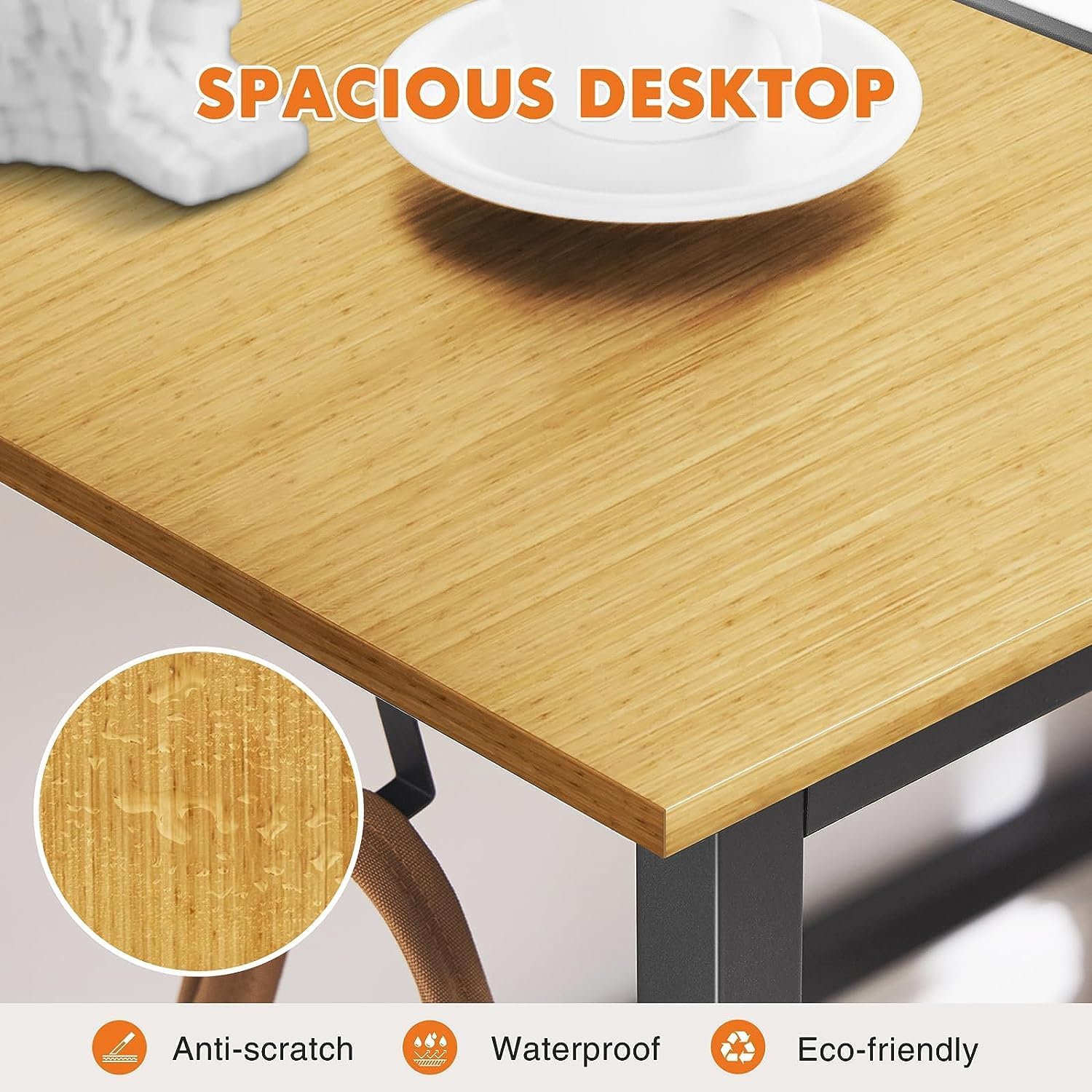Sweetcrispy Escritorio – Mesa pequeña de madera de 32 pulgadas con bolsa de almacenamiento y gancho de hierro para el hogar, dormitorio, naturaleza