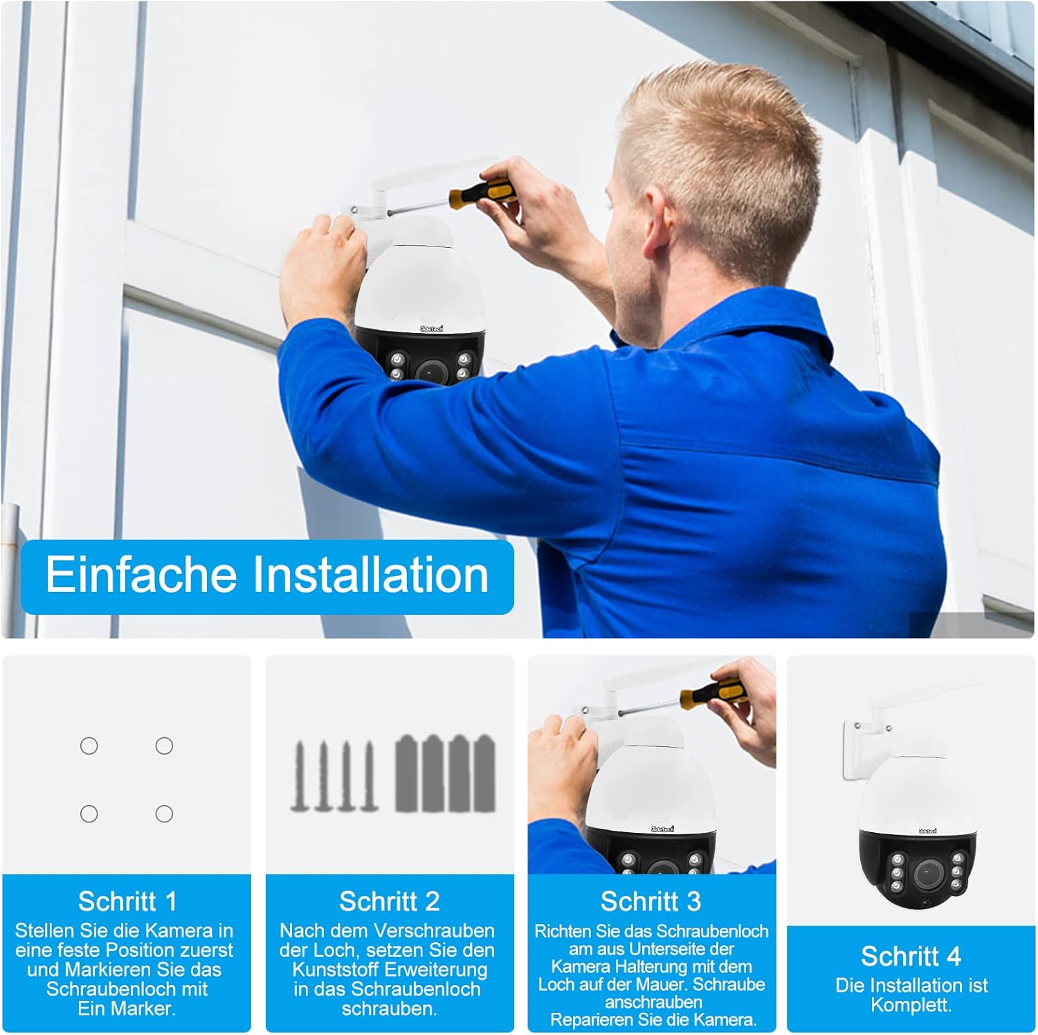 YoLuKe Cámara PTZ al aire libre, 5MP 5X Zoom óptico WiFi Cámara IP con rotación de 360 y distancia de visión de 98.4 ftdetección humana y