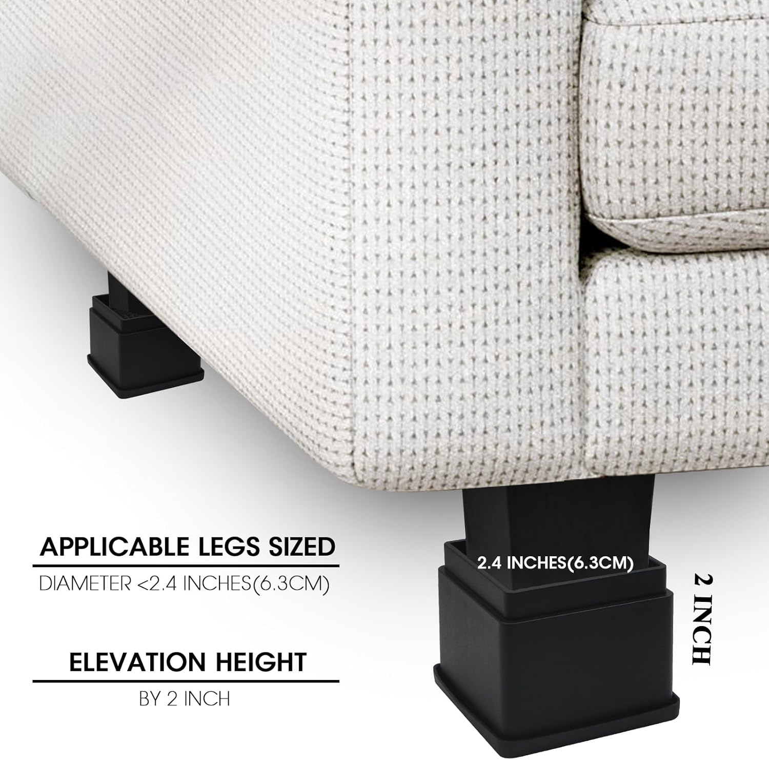 MYMULIKE Elevadores de cama de 2 pulgadas, juego de 6, elevadores ajustables para muebles de cama de 1, 2 o 3 pulgadas, elevadores de cama