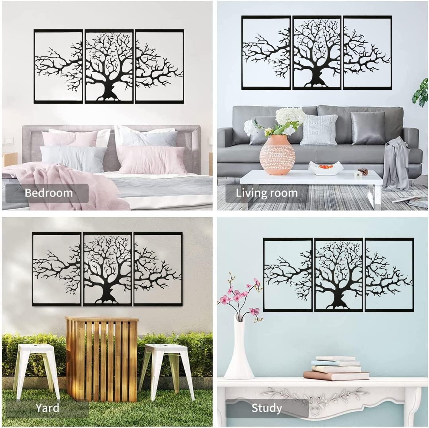 Arte de pared de metal con árbol de la vida, esculturas de pared colgantes de árbol genealógico, perfecto para decoración del hogar, decoración de