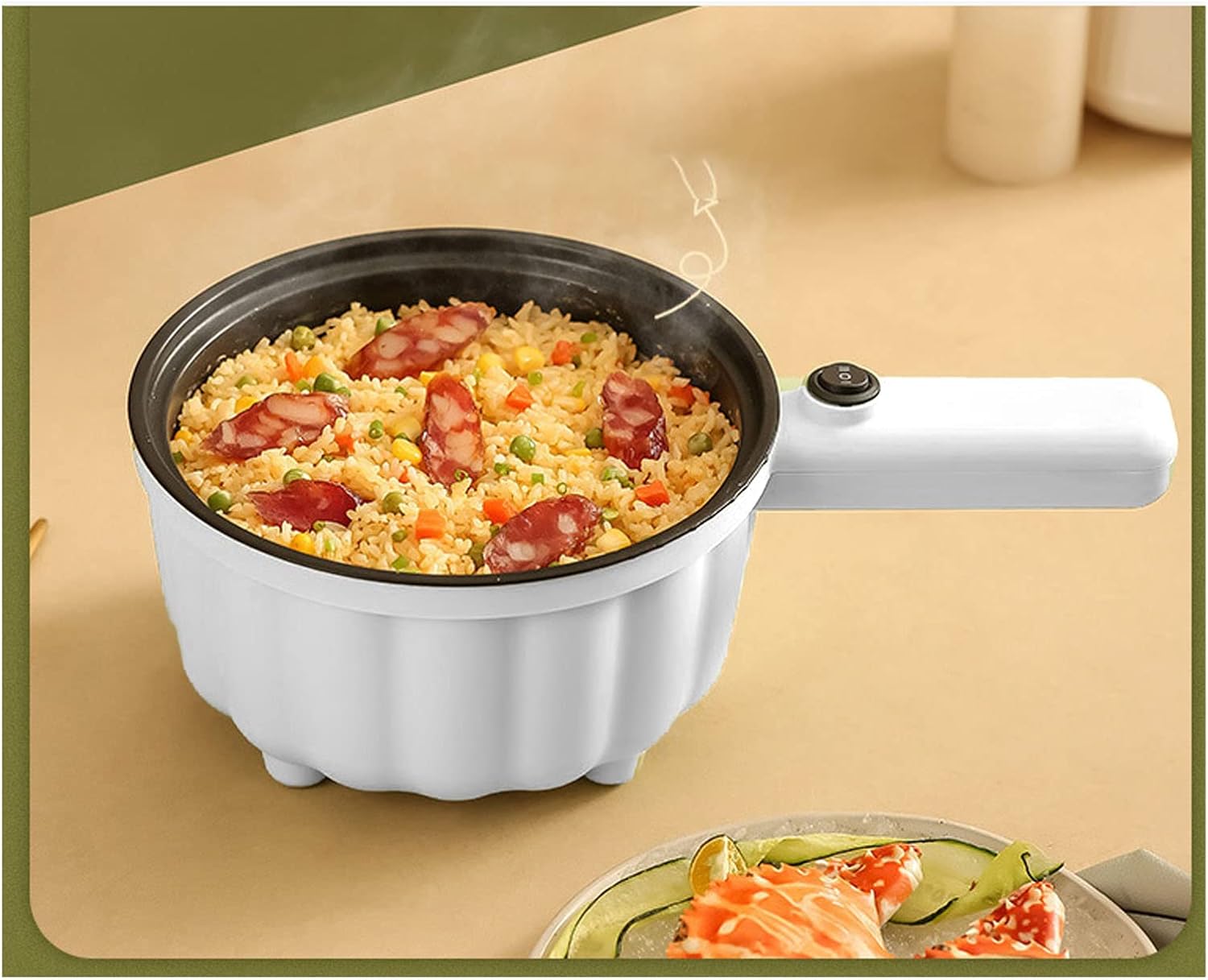 Olla caliente eléctrica, mini antiadherente multifunción para fideos eléctricos, cazuela de cocina, sartén eléctrica portátil con mango largo
