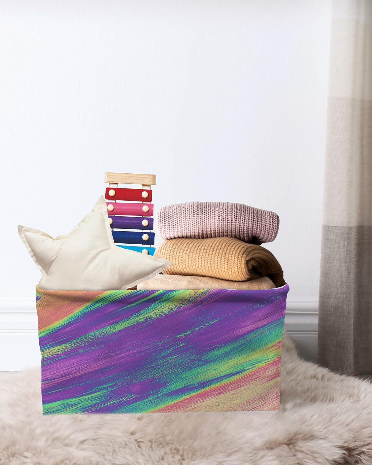 Cesta de almacenamiento para organizar estantes, cajas de almacenamiento plegables con asa, pintura al óleo moderna, arte abstracto, estética, cesta