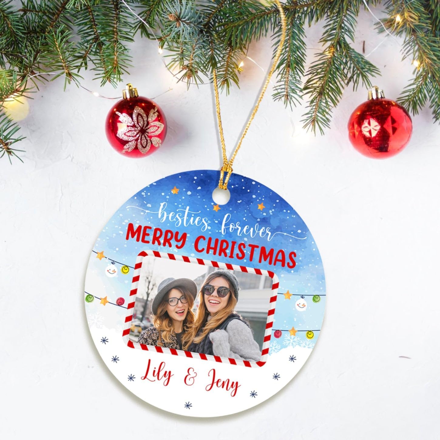 Adornos de Navidad con foto personalizada 2023 para amigos, mejores para siempre, adorno de feliz Navidad, regalo de adorno de Navidad personalizado