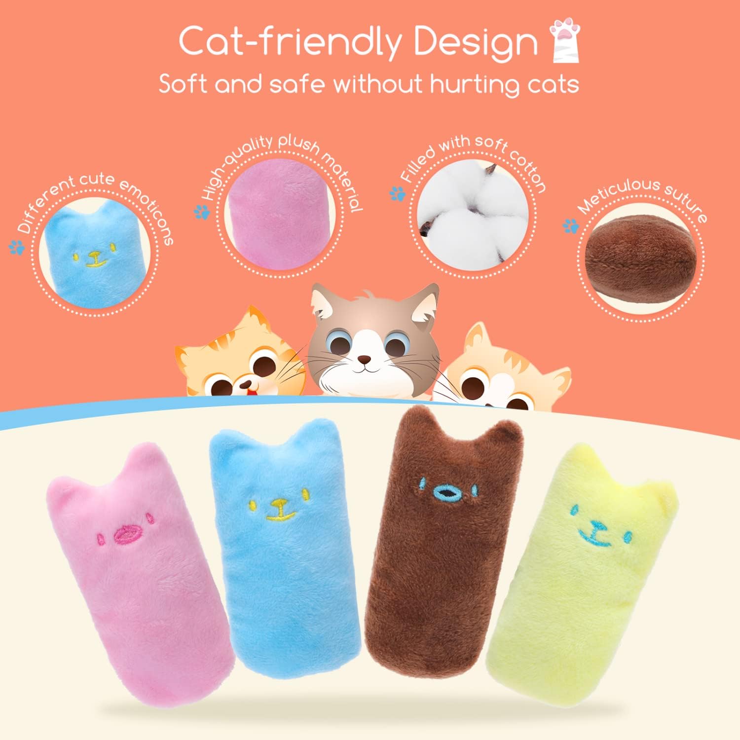 Nobleza Juguetes de gatito para gatos de interior, paquete de 4 juguetes masticables para dentición de gatos con papel arrugado, juguete interactivo