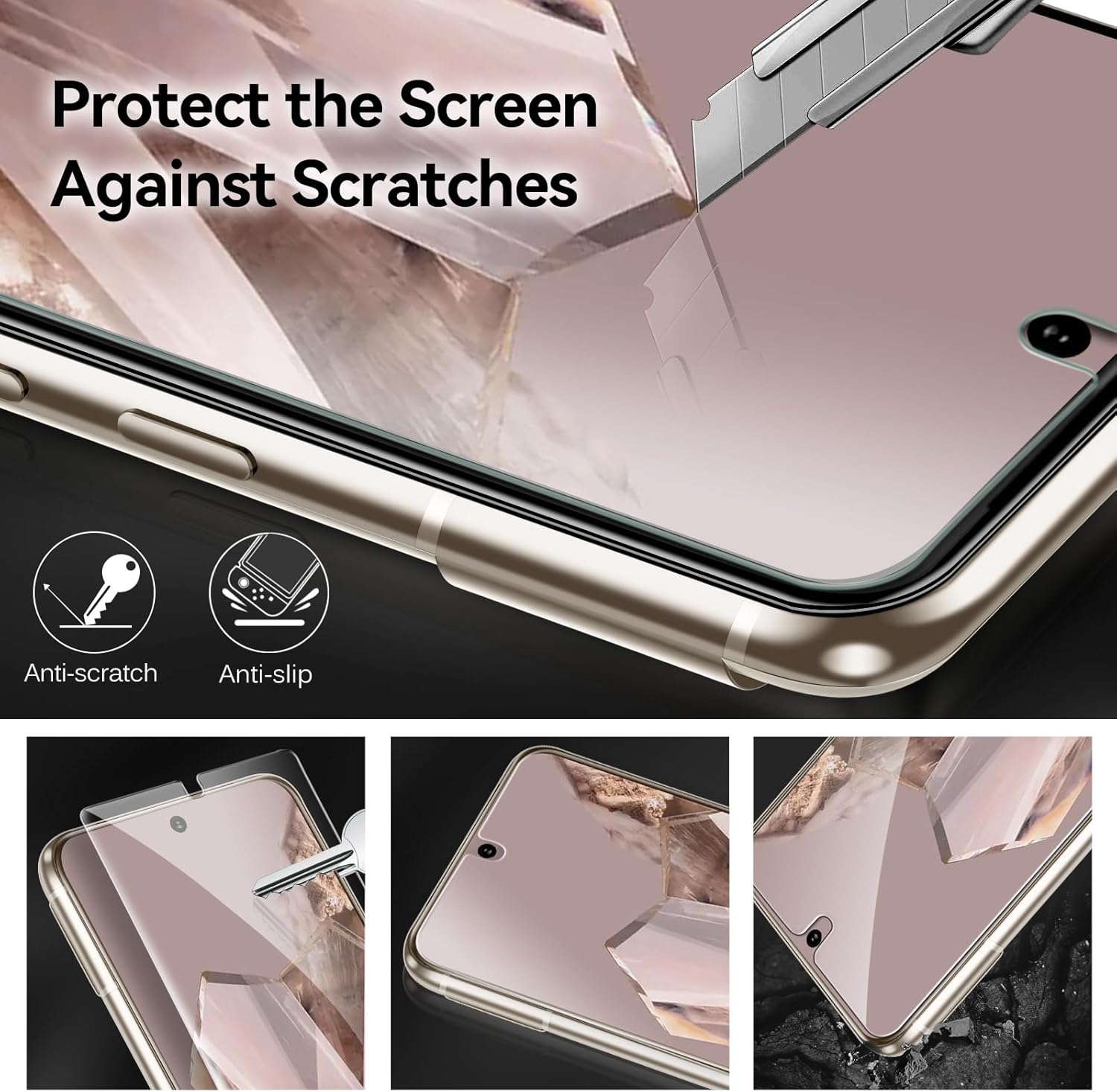 ivoler Paquete de 2+2 protectores de pantalla de vidrio templado para Google Pixel 8 Pro compatible con desbloqueo de huellas dactilares con