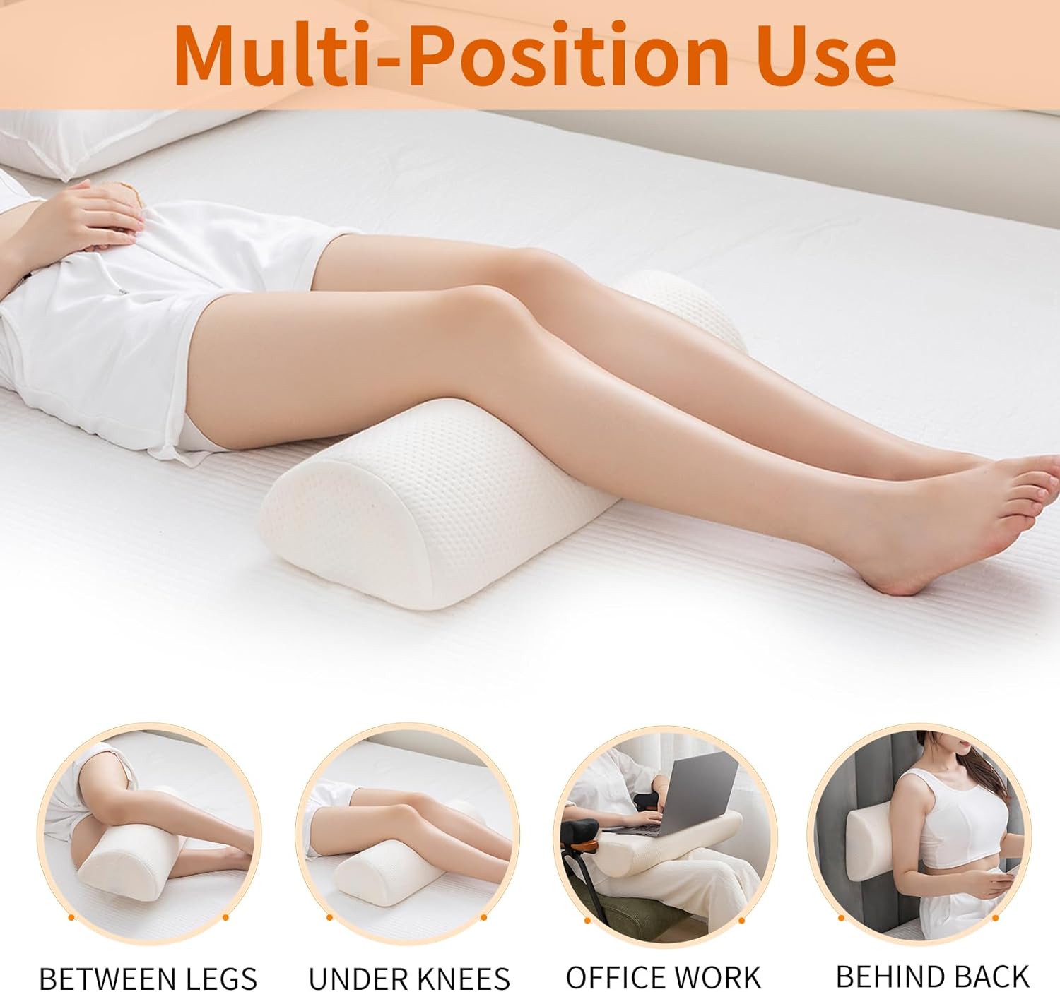 Almohada de media luna, perfecta para piernas, rodillas, espalda baja, tobillo y cabeza. Soporte lumbar versátil para cama, incluye espuma