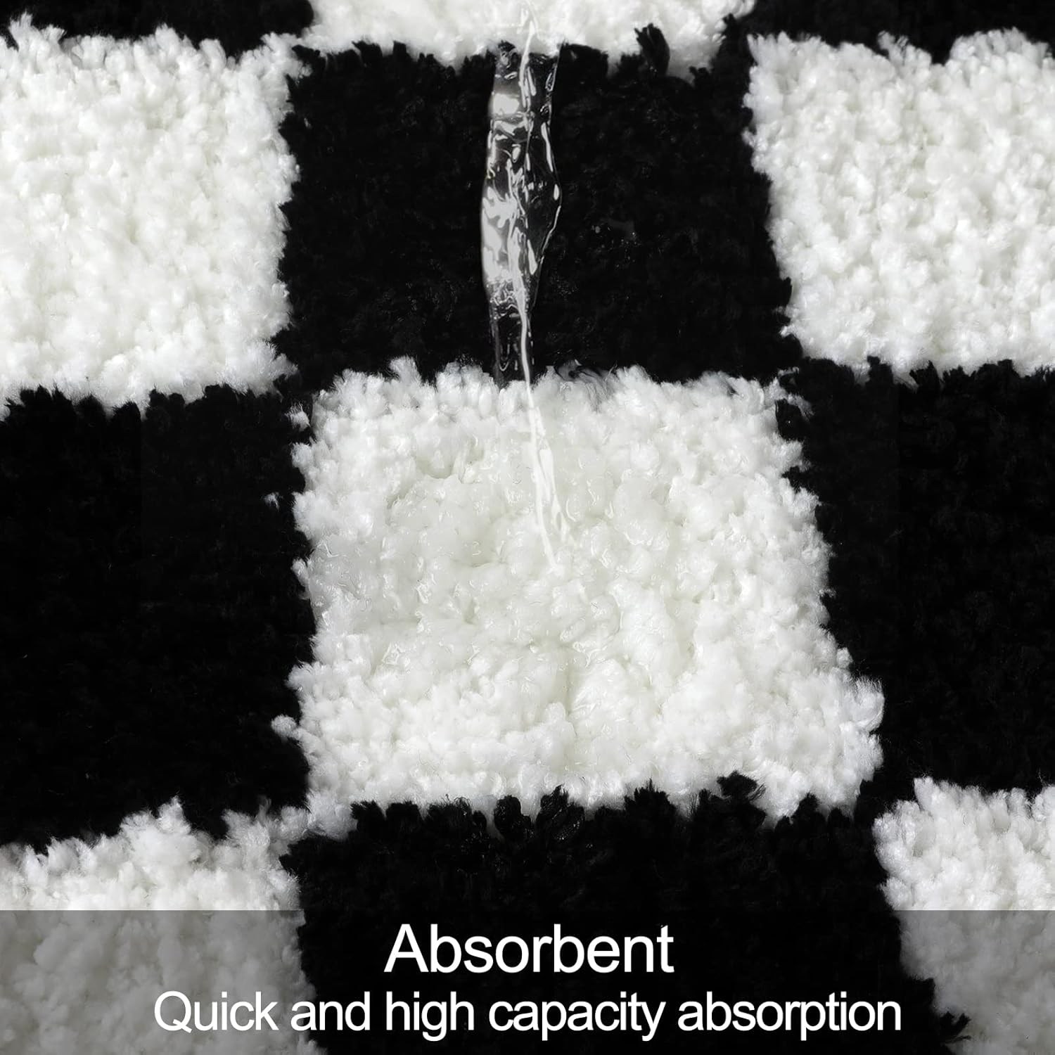 Uphome Alfombras de baño a cuadros blancos y negros, antideslizantes, absorbentes de agua, alfombra de baño de microfibra suave, lavable a máquina,