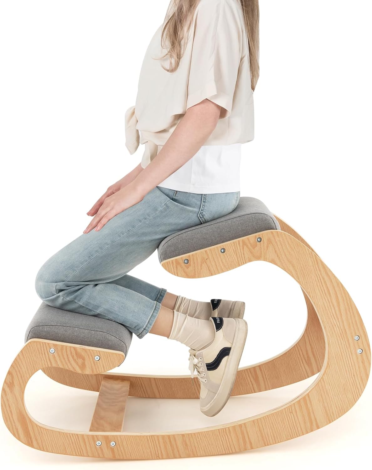 Giantex Silla ergonómica arrodillada, silla de postura para escritorio con cojín, marco de madera maciza, carga máxima de 330 libras, cómoda silla