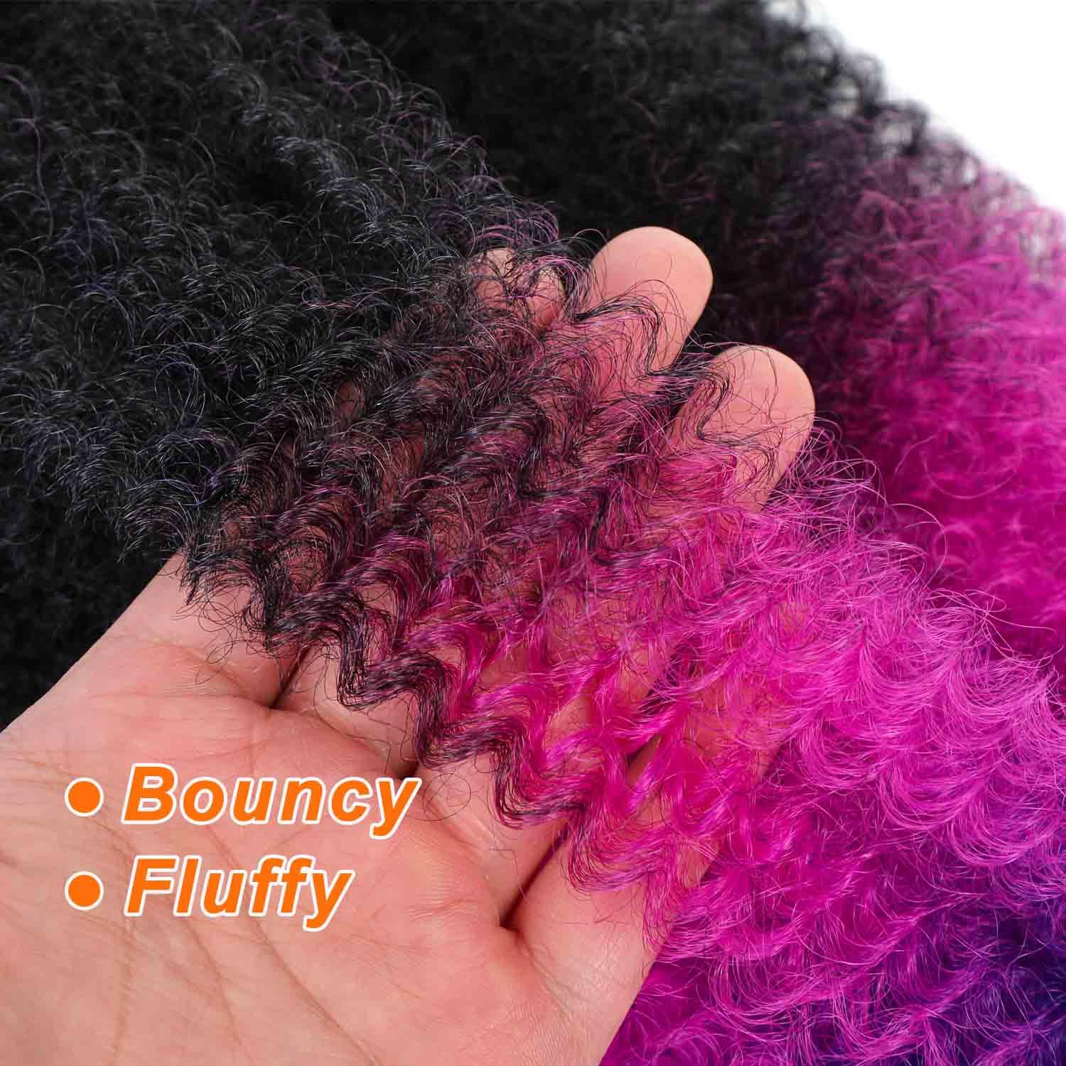 Cabello afro Twist de 24 pulgadas, negro, morado, azul, 3 paquetes de extensiones de cabello trenzado con resorte afro elástico (24 pulgadas, 3