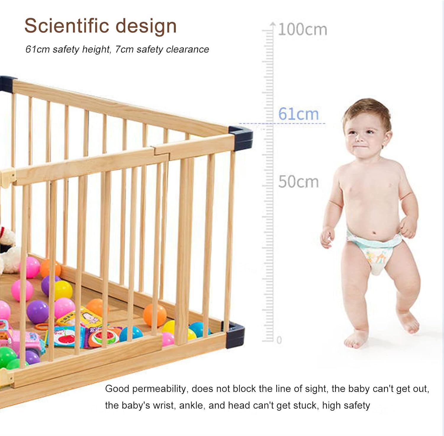 Jolan Corralito para bebés de madera, fácil de instalar y quitar, corralito de seguridad para niños pequeños con puerta, cerca de centro de