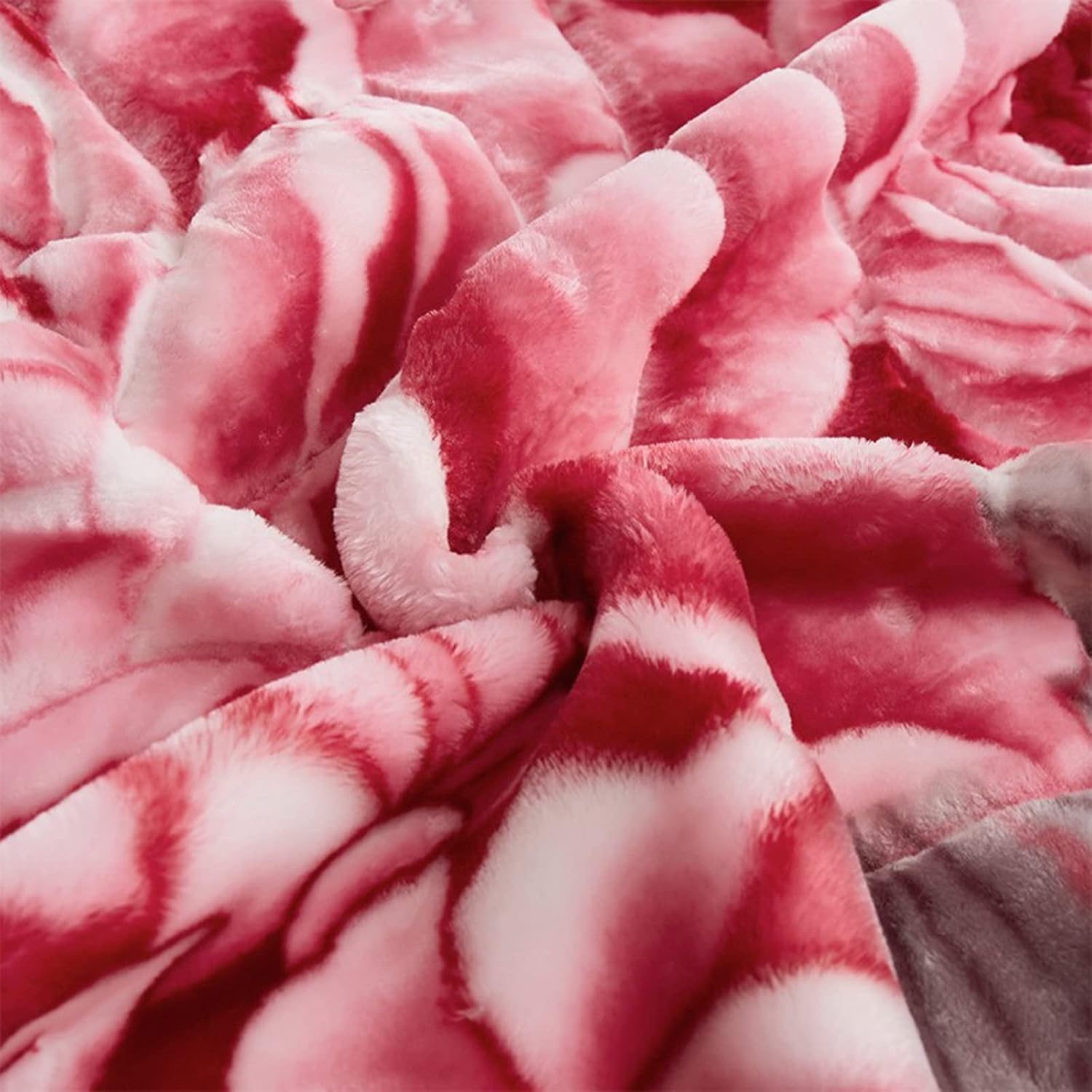 Manta Raschel de felpa rosa de 6.6 libras, tamaño matrimonial, 71 x 87 pulgadas, suave y sedosa, manta de forro polar impresa de 2 capas para cama
