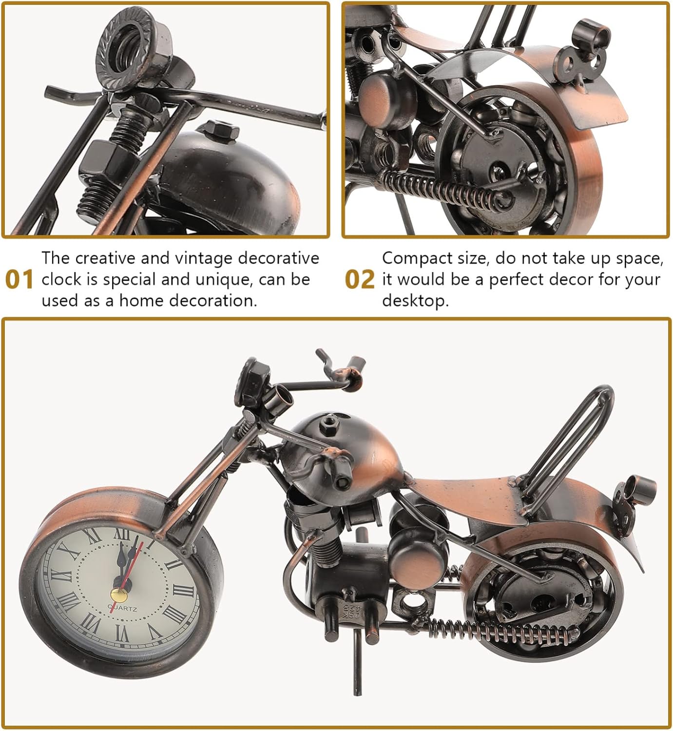 FOMIYES Decoración de la motocicleta Figura de la motocicleta reloj despertador de mesa Retro clásico hecho a mano de hierro forma de motocicleta