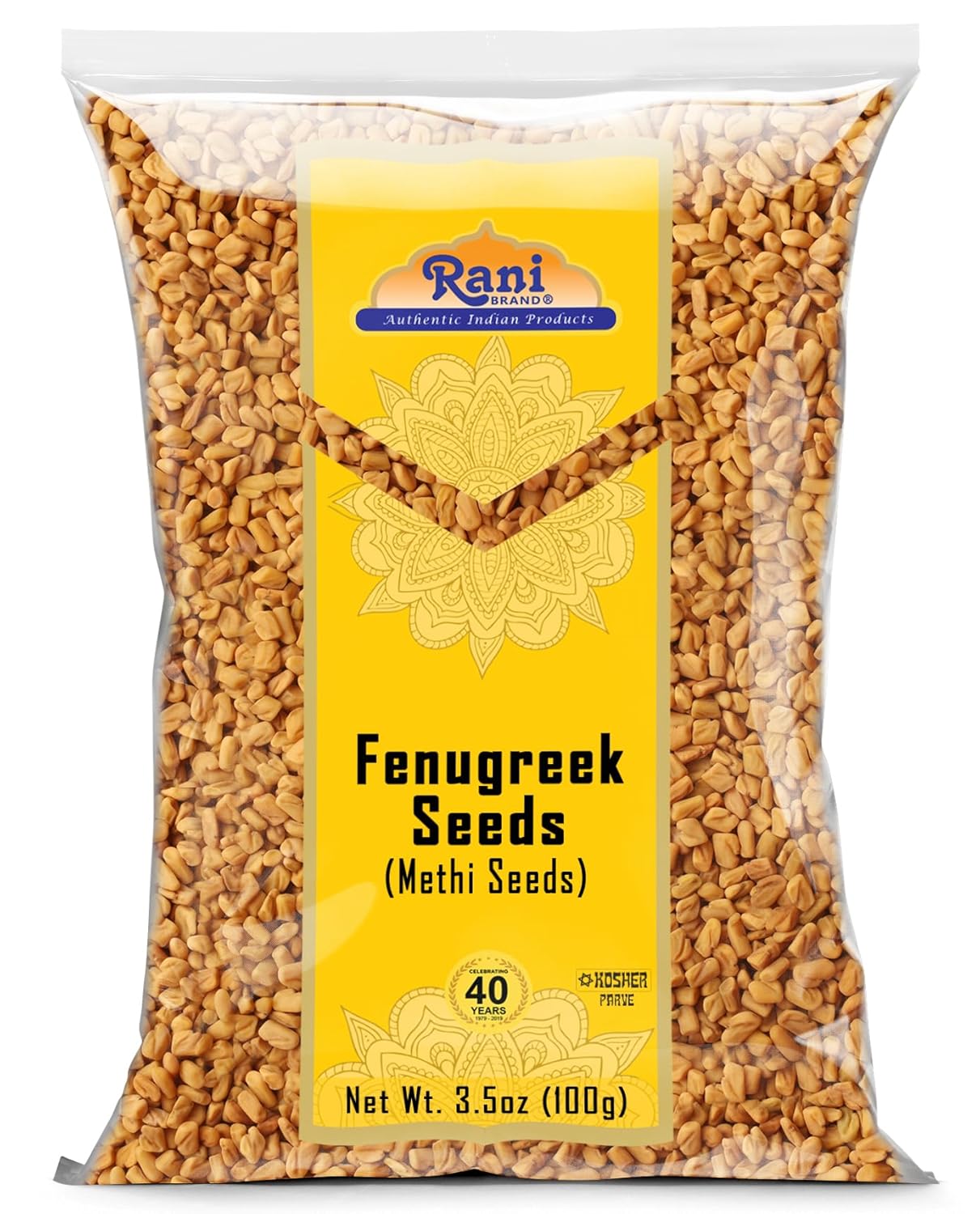 Rani Fenugreek (Methi) Semillas enteras de 3.5 onzas (3.53oz) Trigonella Foenum Graecum  Todo natural  Vegano  Apto para gluten  Sin OMG  Origen