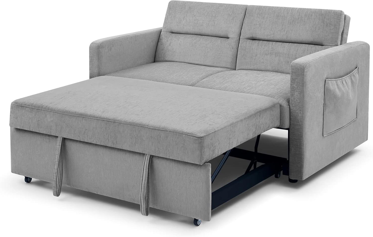 Sofá cama convertible moderno de 54.5 pulgadas, dos bolsillos laterales, tela gris con cama extraíble, sofá biplaza y respaldo ajustable para sala