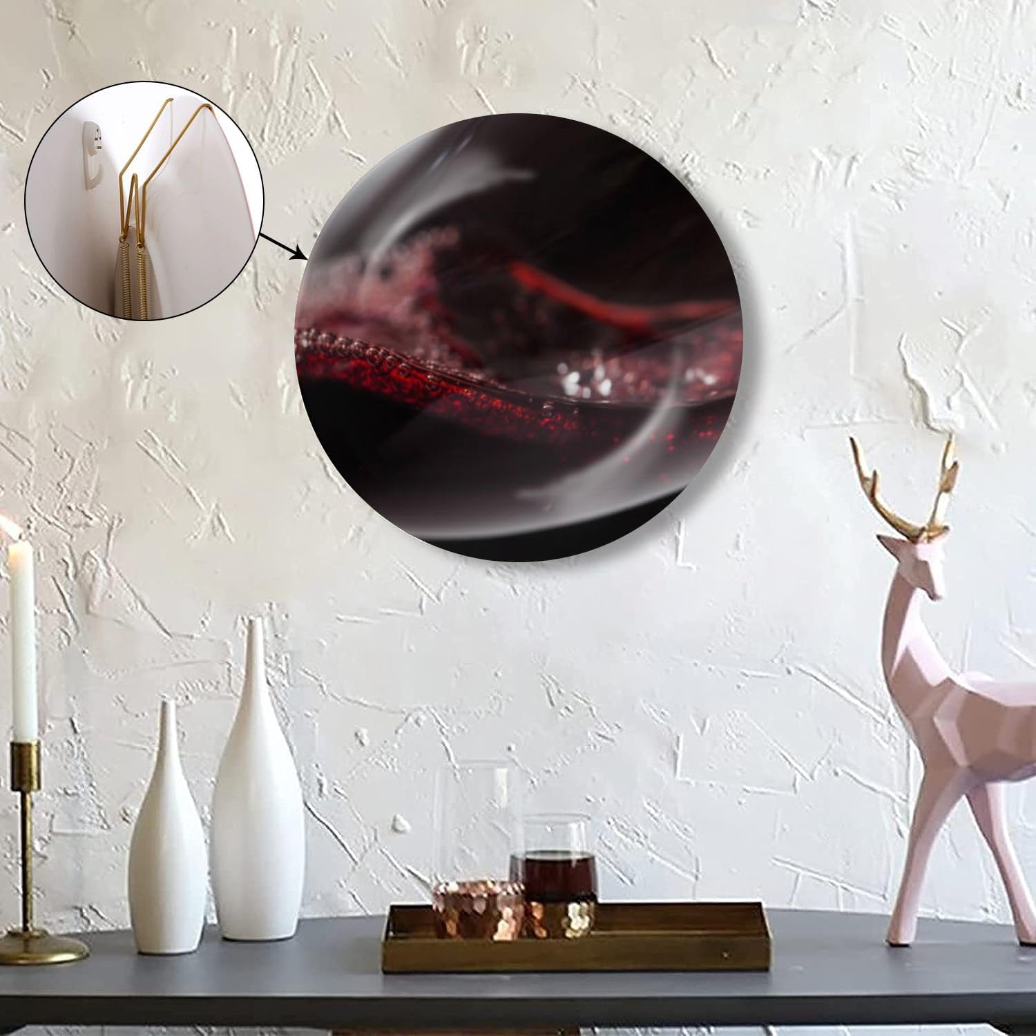 Plato de cerámica para colgar en la pared, decoración de primer plano, cristal de cristal, burbujas de vino tinto, pintura negra, placa decorativa