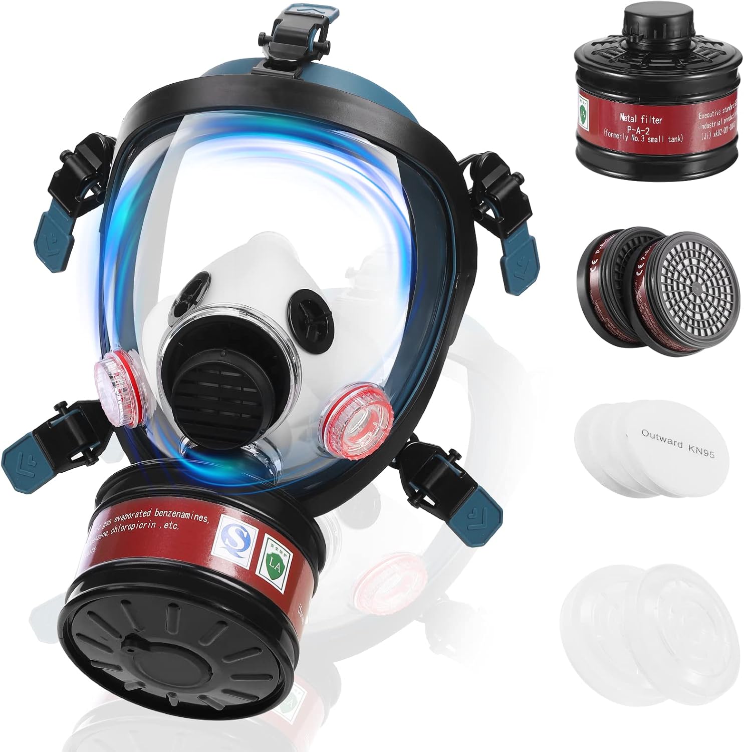 Máscara de gas, máscaras de gas de cara completa nuclear de supervivencia con filtro de carbón activado de 1.575 in, máscara respiradora de silicona