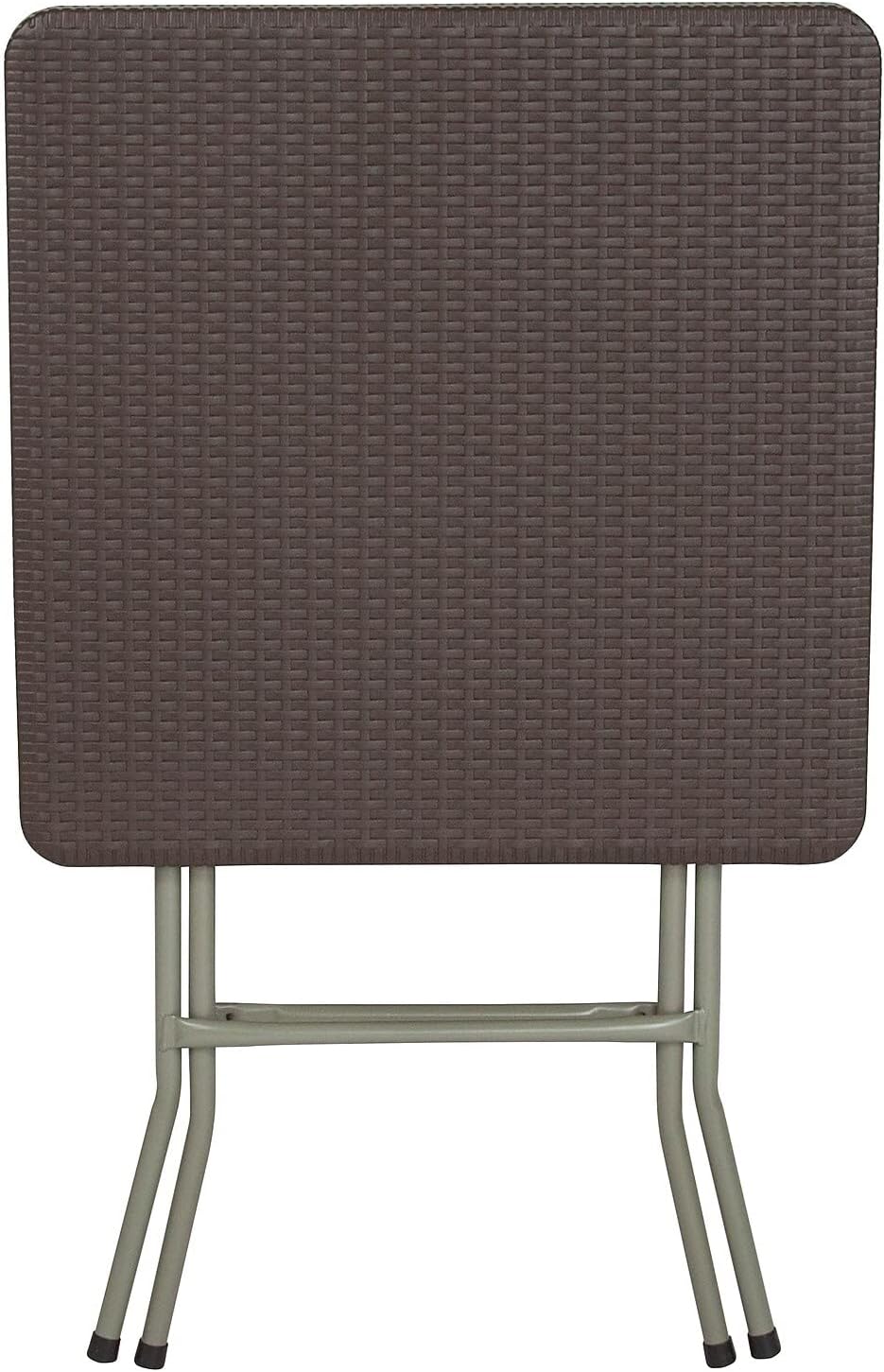 Flash Furniture – Mesa plegable cuadrada de plástico de ratán marrón de 1.95 pies