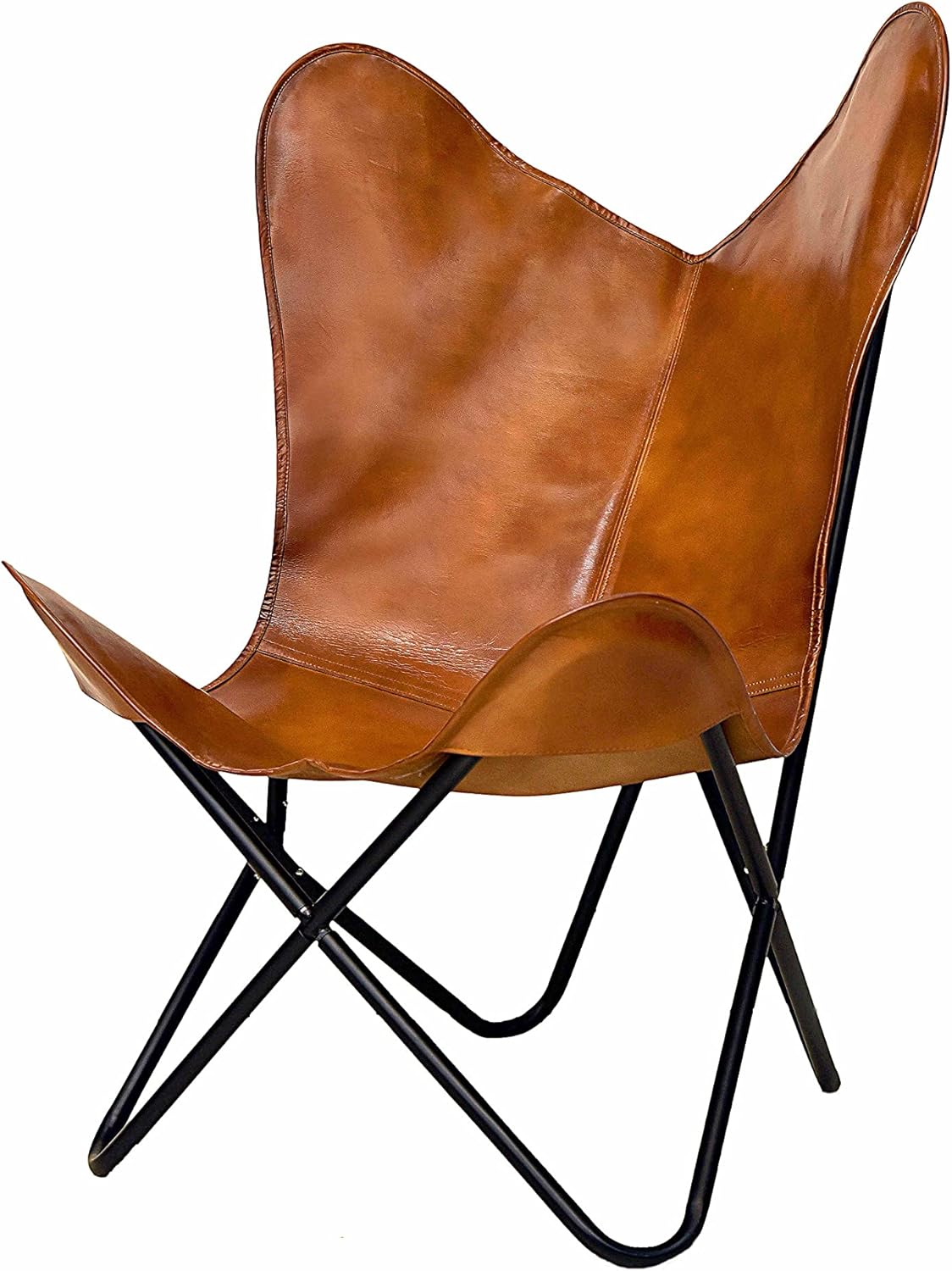 Silla hecha a mano de cuero de búfalo para sala de estar, decoración del hogar, silla de mariposa con marco de hierro plegable