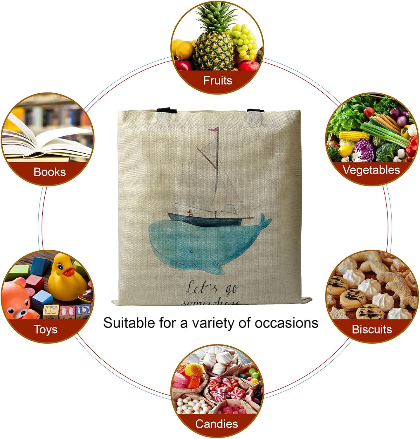 Bolsa de lona para mujer, con bonito estampado, reutilizable, de algodón, a la moda, escuela, compras, playa, comestibles