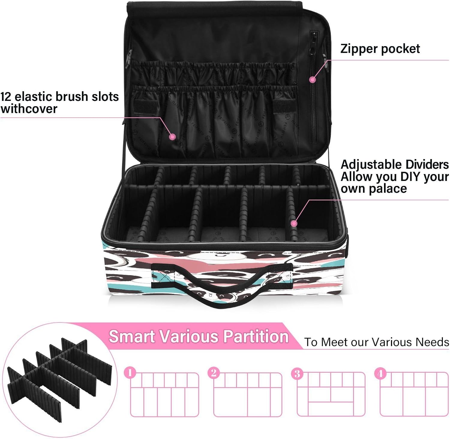 Dibujos animados lindo Panda Head Colorido bolsa de maquillaje grande cosmético neceser de viaje bolsas de maquillaje bolsa de maquillaje cosmética