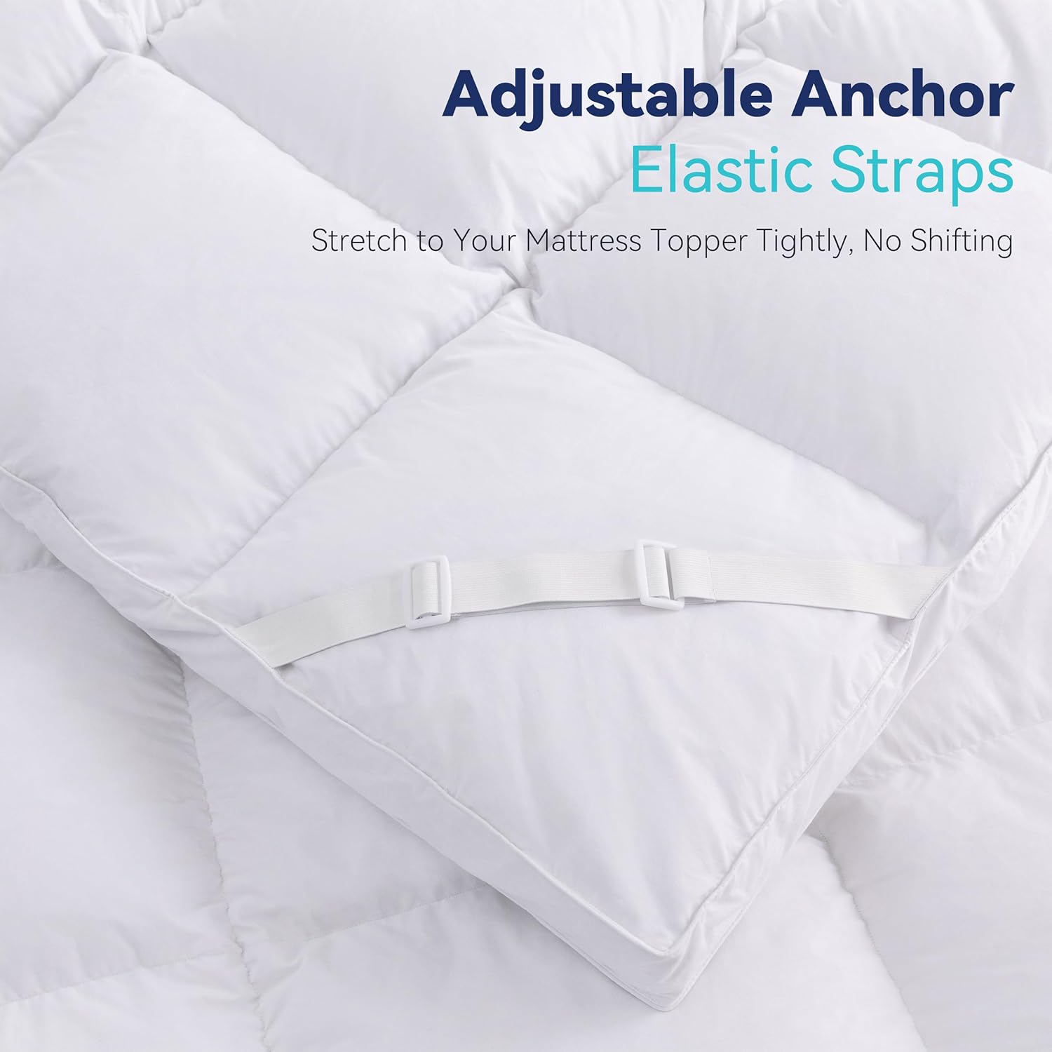 LeWinBedding Cubrecolchón de plumas de ganso blanco de 3 pulgadas, funda de colchón con correas, soporte ultrasuave, tela de algodón 100% orgánico