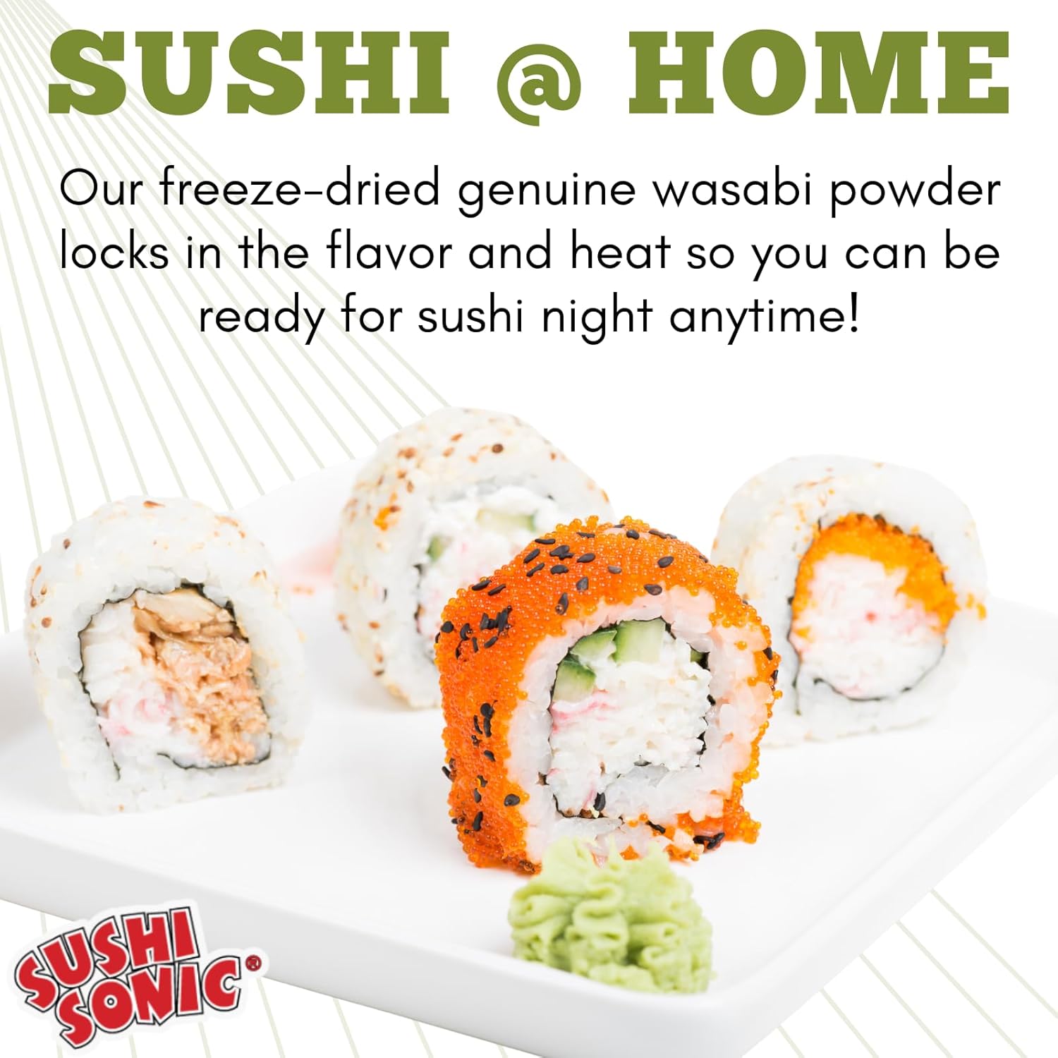 Sushi Sonic Polvo de wasabi 100% real, sin rellenos, sin OMG, vegano, utiliza el auténtico polvo de wasabi para el sabor tradicional, tarro de 1.25