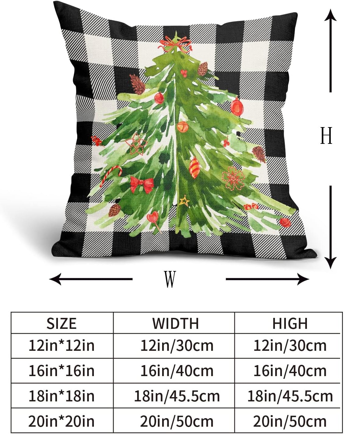 Kawani Juego de 2 fundas de almohada decorativas con diseño de árbol de Navidad en acuarela de 18 x 18 pulgadas, fundas de almohada decorativas de