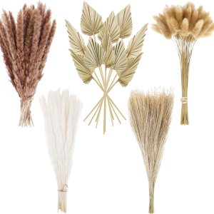 Chenkaiyang 110 piezas de hierba de pampa seca a granel, lanzas de palma secas, colas de conejo, hierba de pampa, hojas de palma secas, ramo de Chenkaiyang 110 piezas de hierba de pampa seca a granel, lanzas de palma secas, colas de conejo, hierba de pampa, hojas de palma secas, ramo de