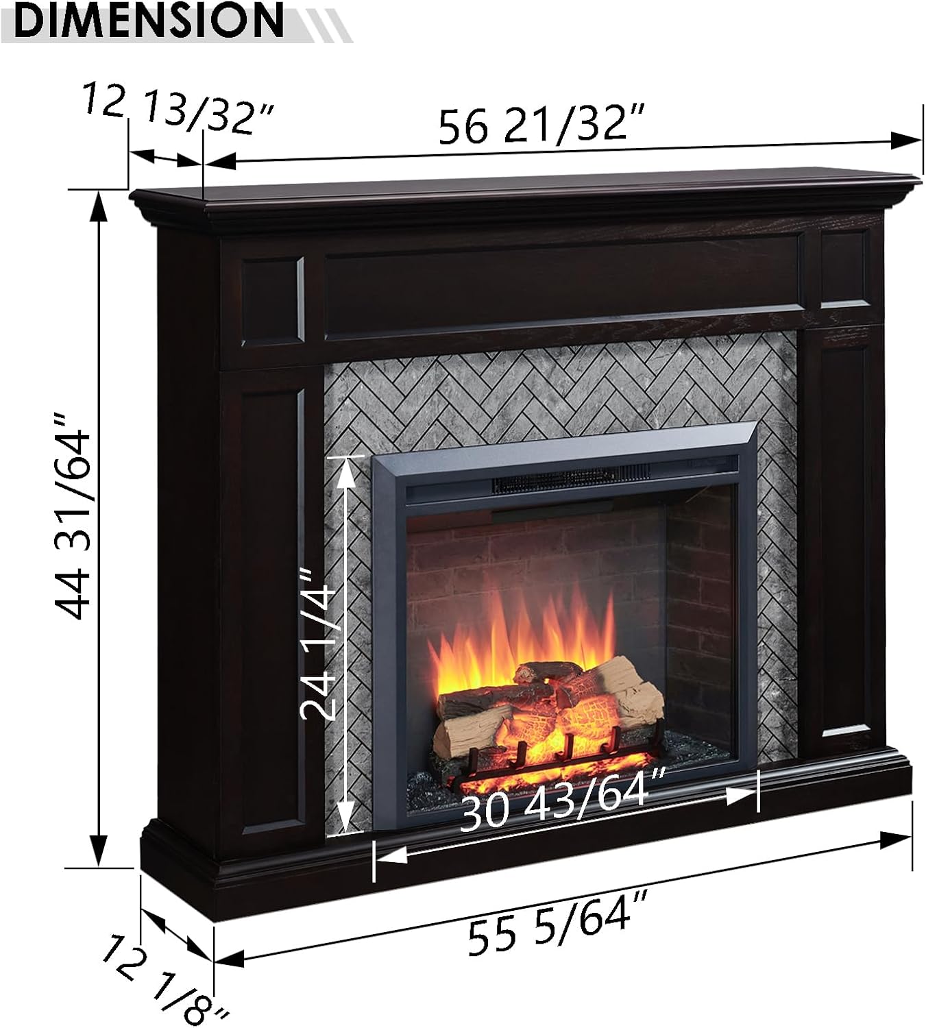 LegendFlame Hailey – Chimenea eléctrica con mantel envolvente de 57 pulgadas e inserto Carl de 30 pulgadas, roble espresso con acabado de ladrillo