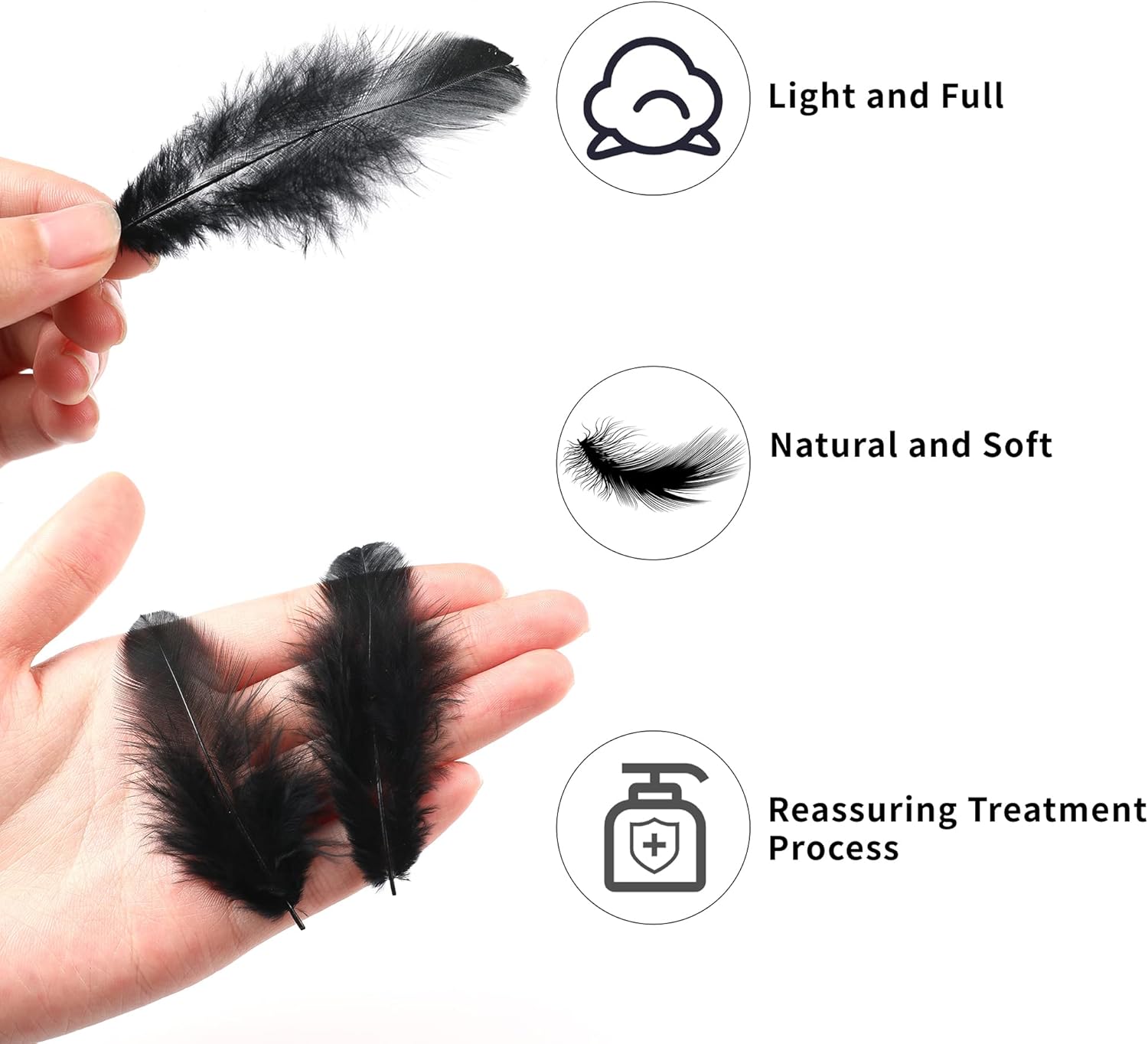 Soarer Plumas negras artesanales a granel, 300 plumas naturales de 3 a 5 pulgadas para boda, suministros de atrapasueños, manualidades de bricolaje